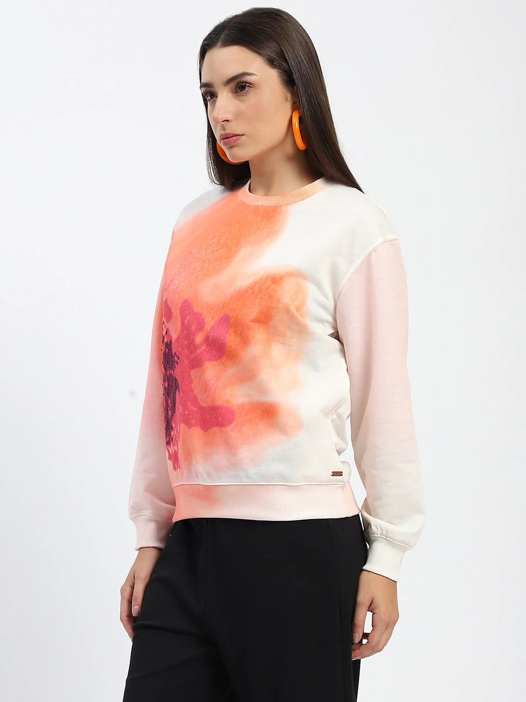 Madame Crew Neck Floral Print Beige Sweatshirt - Image 5