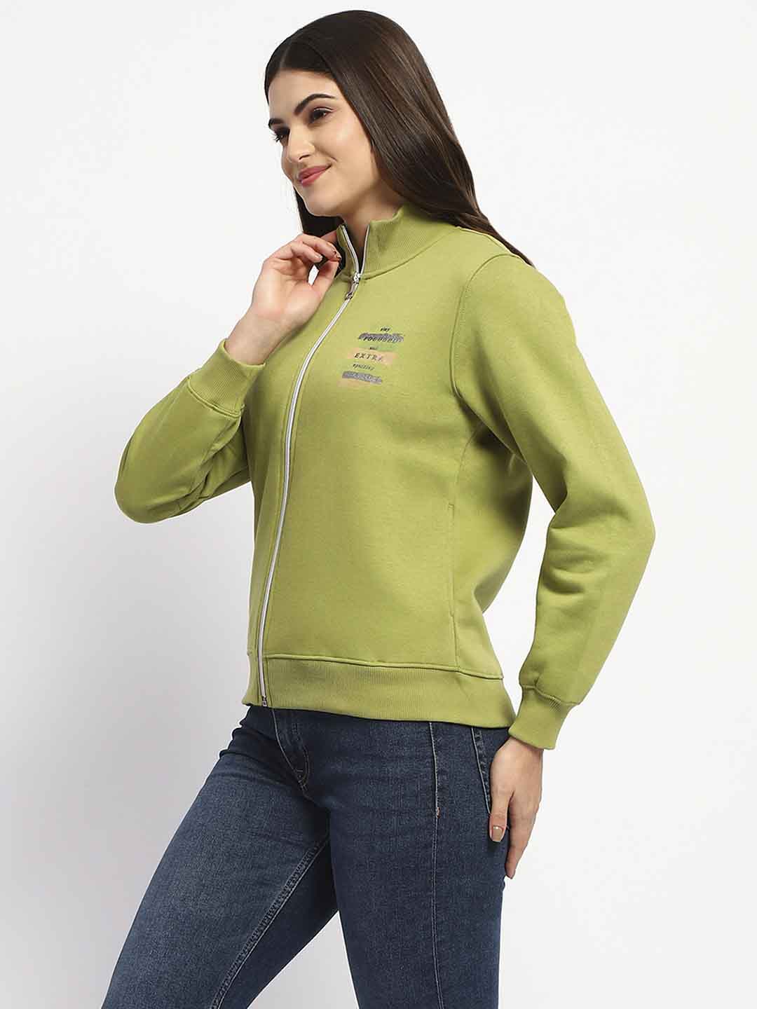 Madame Typography Print Zipped Olive Green Sweatshirt - Image 4
