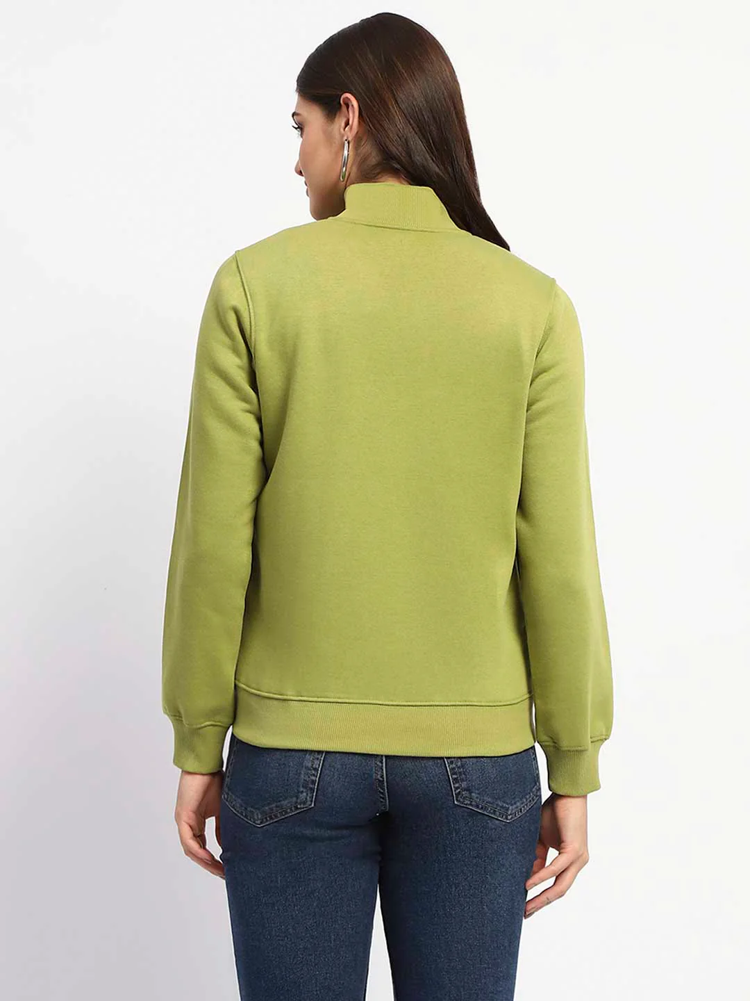 Madame Typography Print Zipped Olive Green Sweatshirt - Image 5