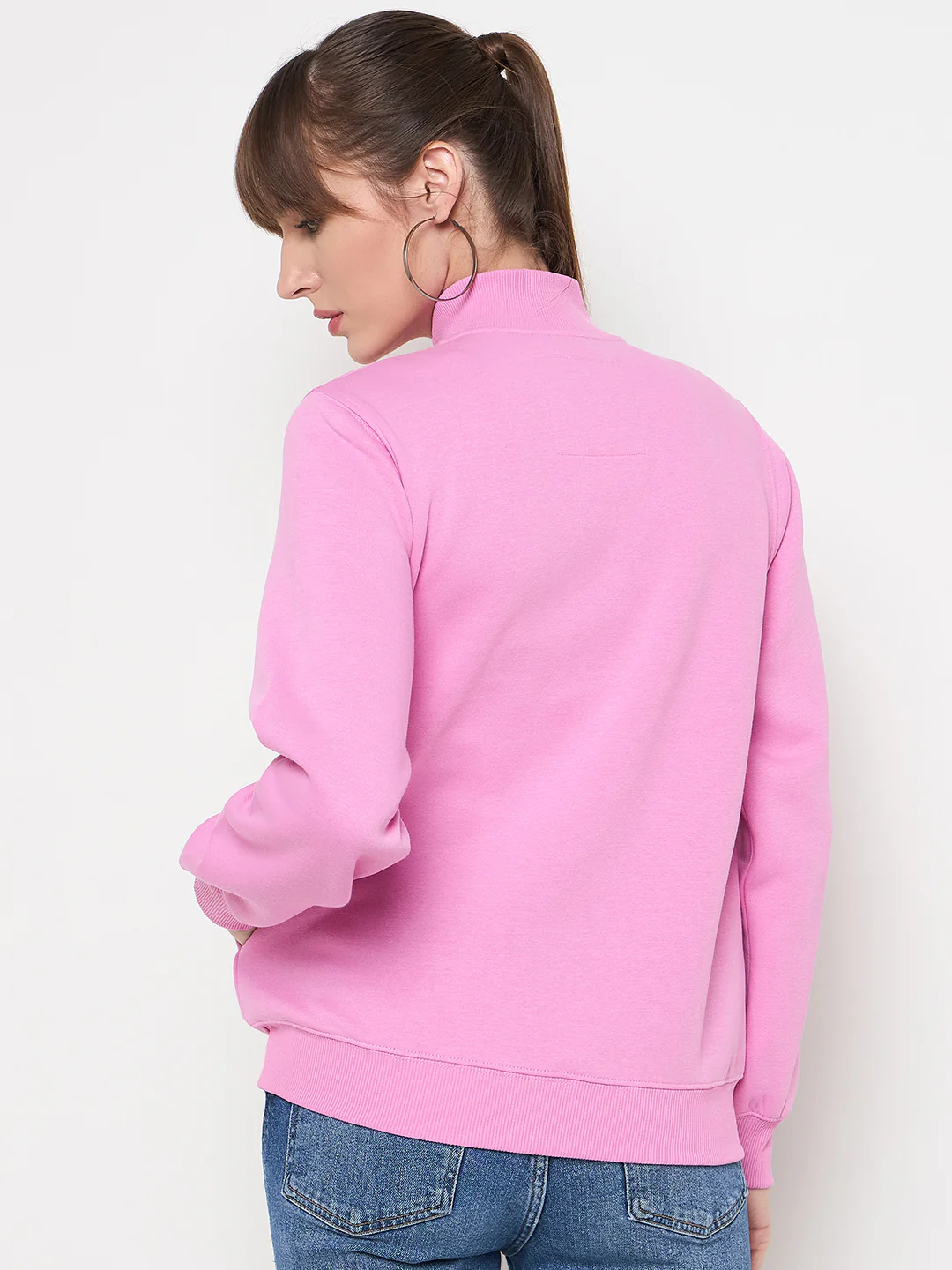Madame Graphic Adorned Zipped Cotton Blend Pink Sweatshirt - Image 6