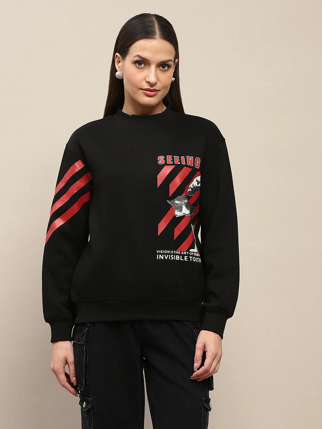 Madame Graphic Print Cotton Blend Black Sweatshirt - Image 4