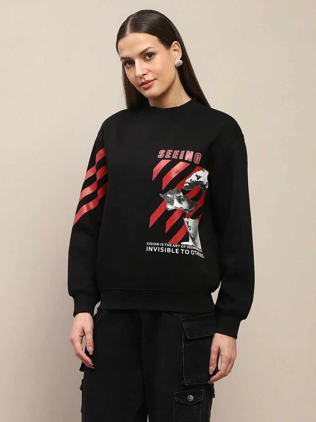 Madame Graphic Print Cotton Blend Black Sweatshirt - Image 6