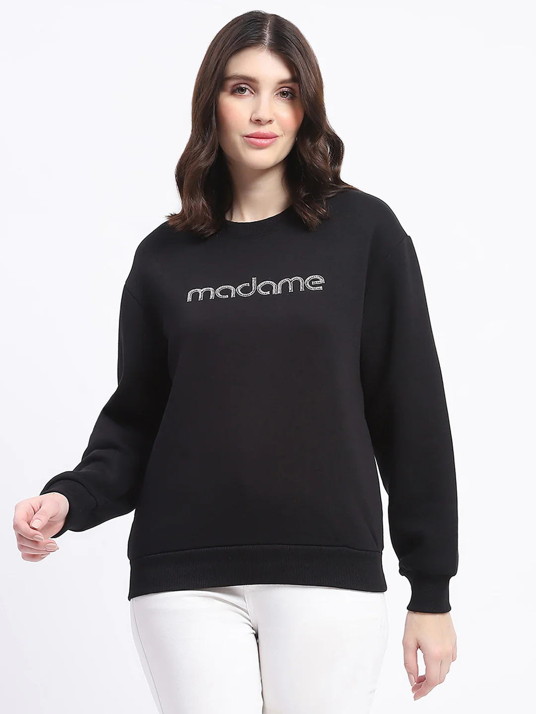 Madame Fleece Handwork And Embroidered Black Sweatshirt - Image 3