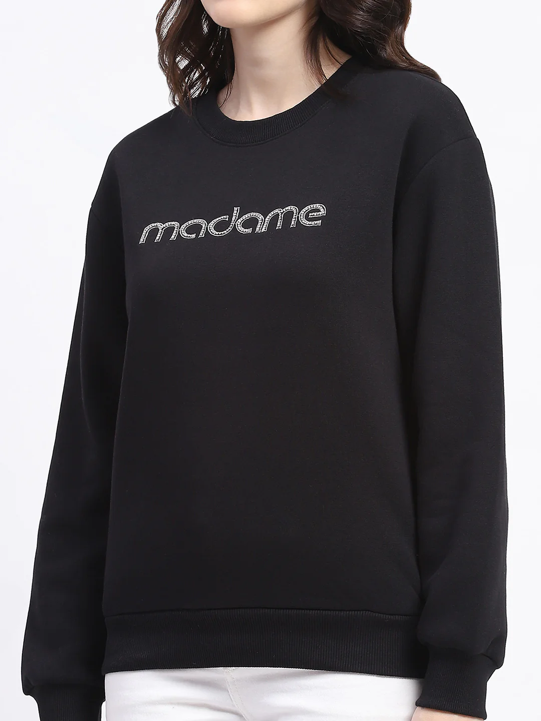 Madame Fleece Handwork And Embroidered Black Sweatshirt - Image 7