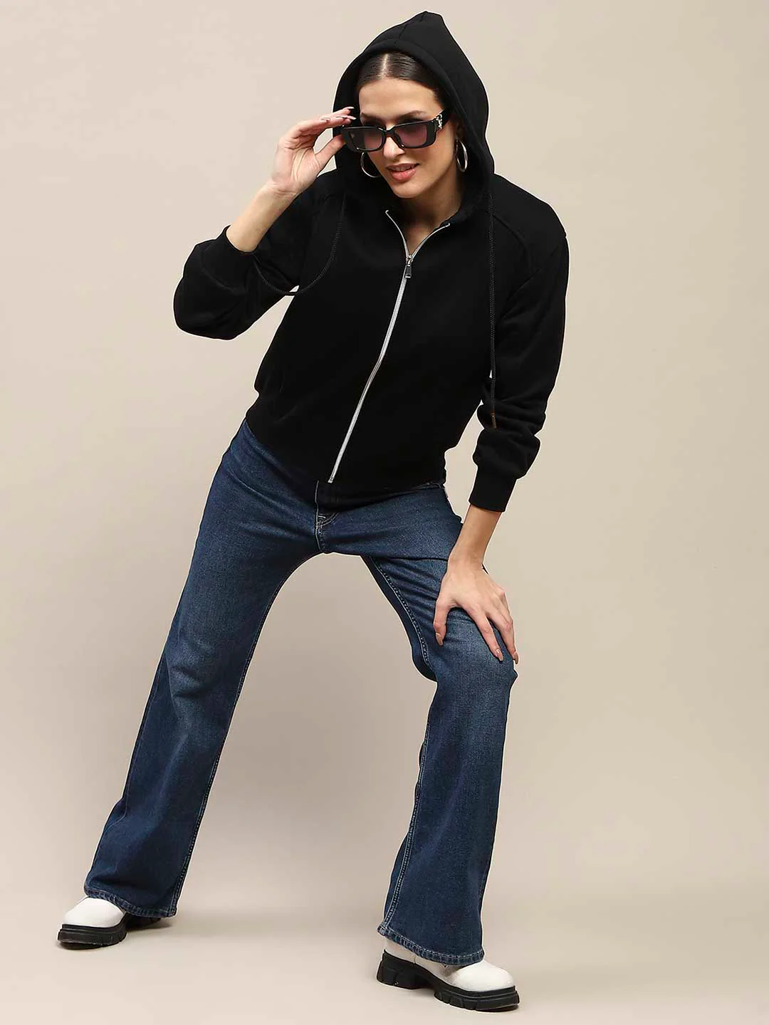 Madame Cotton Blend Black Zipped Sweatshirt - Image 5