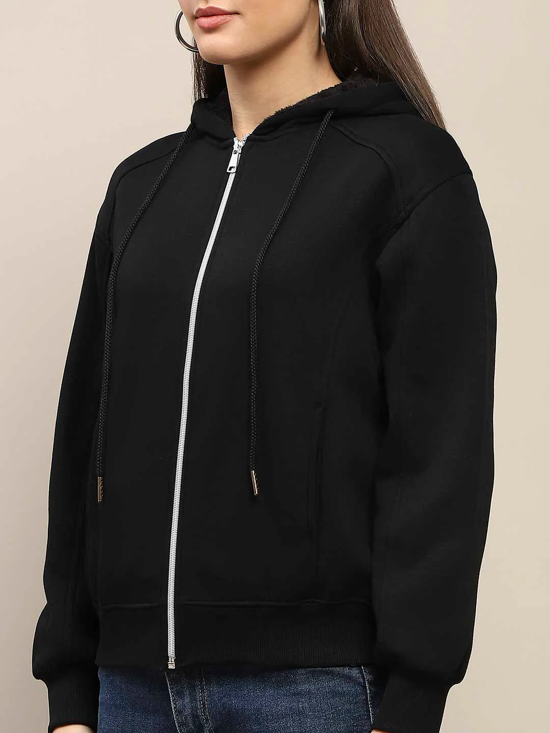 Madame Cotton Blend Black Zipped Sweatshirt - Image 7