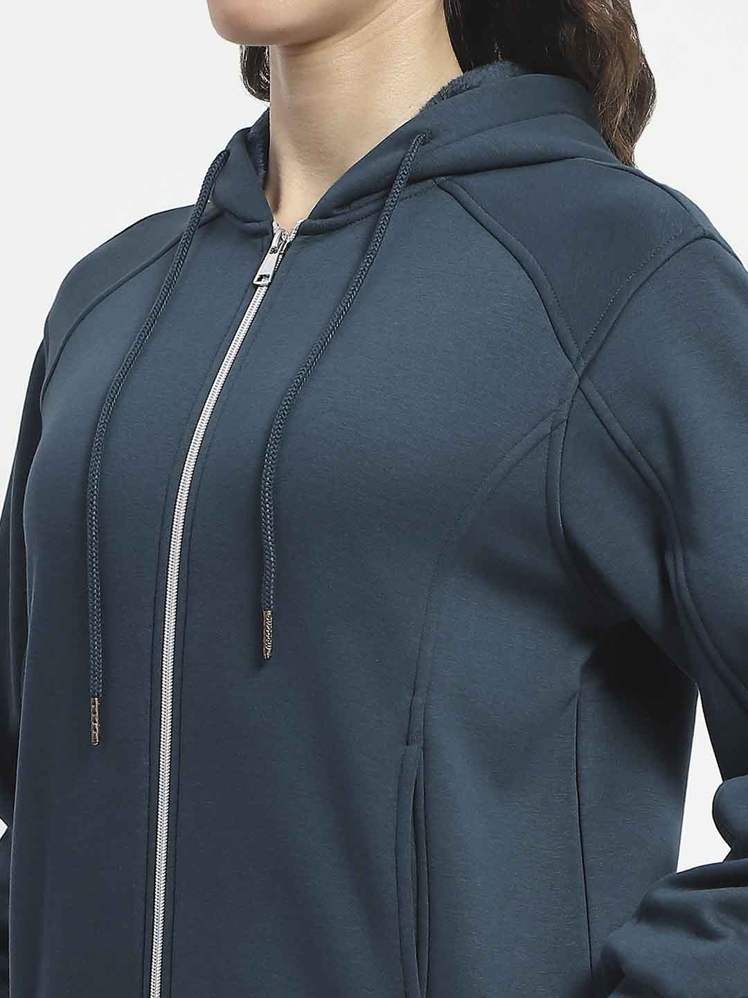 Madame Zip and Hooded Solid Peacock Cotton Sweatshirt - Image 7