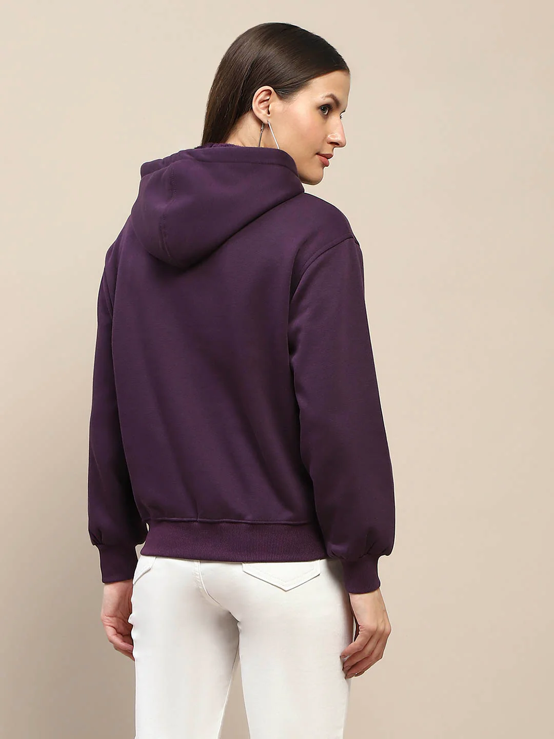 Madame Fleece Cut And Sew Detailed Zipped Purple Hoodie - Image 6