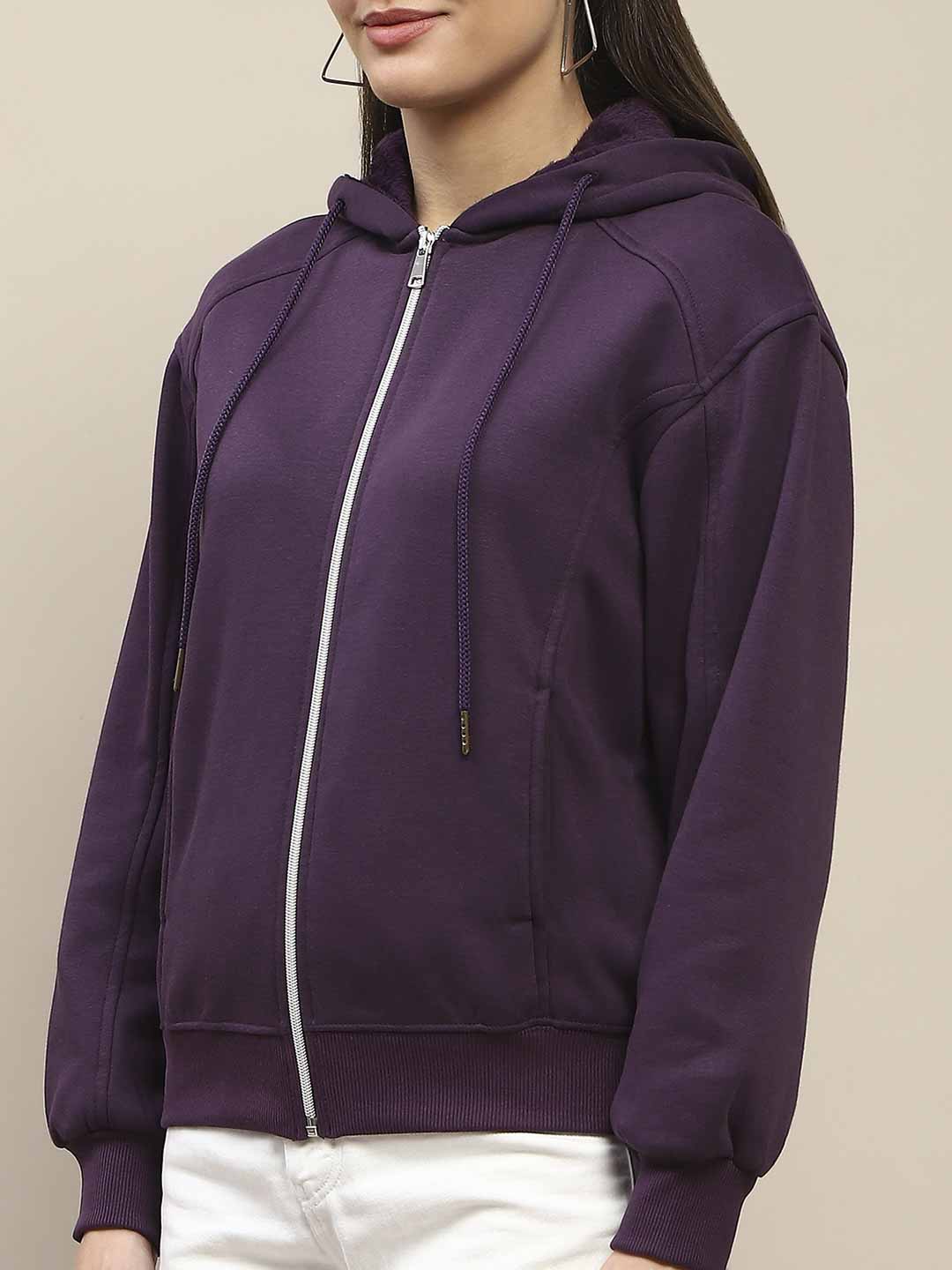 Madame Fleece Cut And Sew Detailed Zipped Purple Hoodie - Image 7