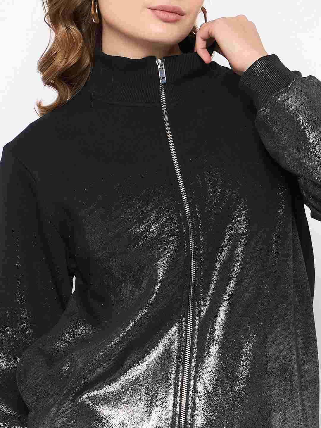 Madame Cotton Blend Quilted Zipped Black Sweatshirt - Image 7
