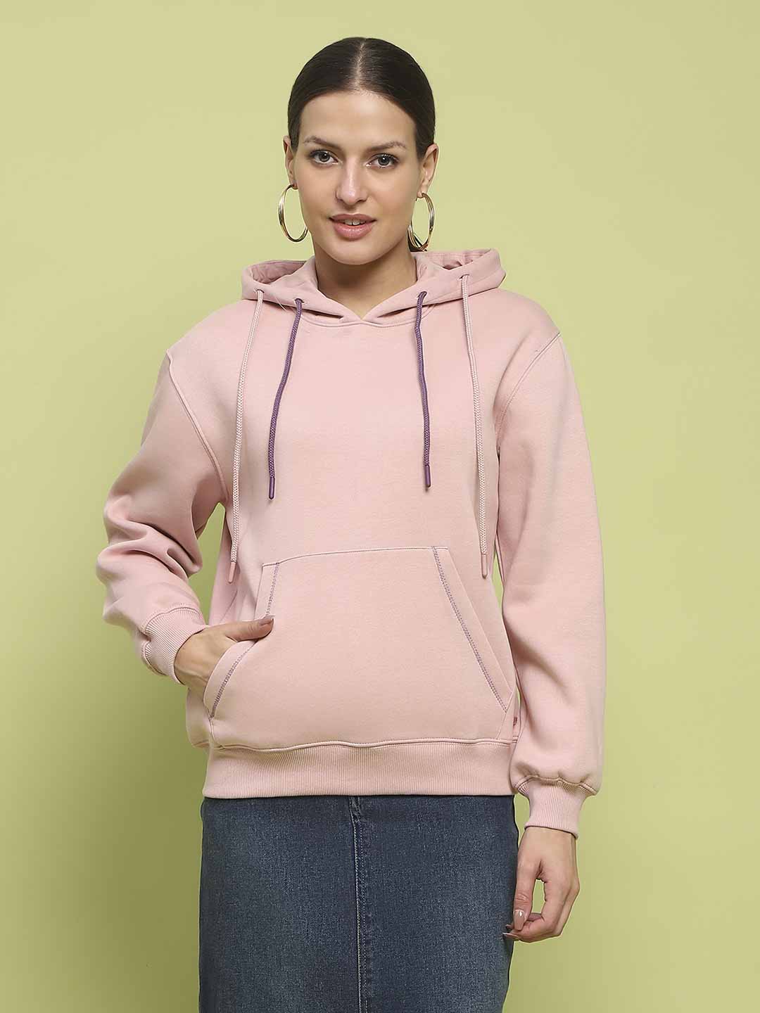 Madame Fleece Double Drawstring Hooded Dusty Pink Sweatshirt - Image 3