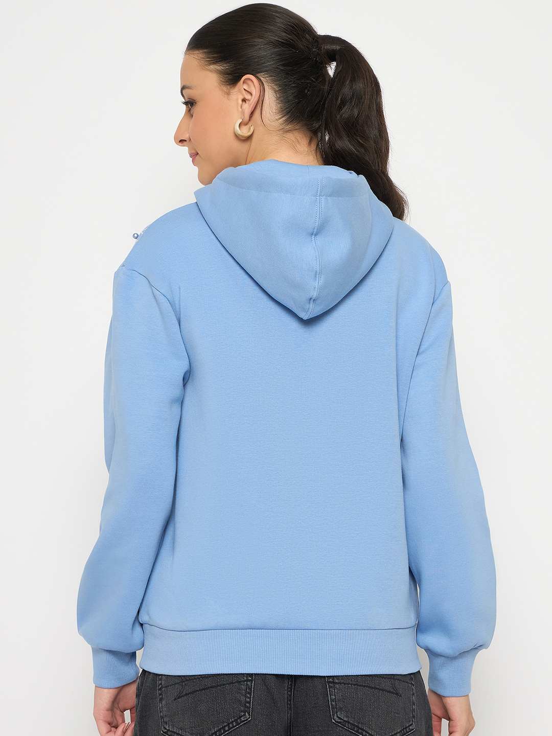 Madame Placement Printed Pearl Detailed Powder Blue Sweatshirt - Image 6