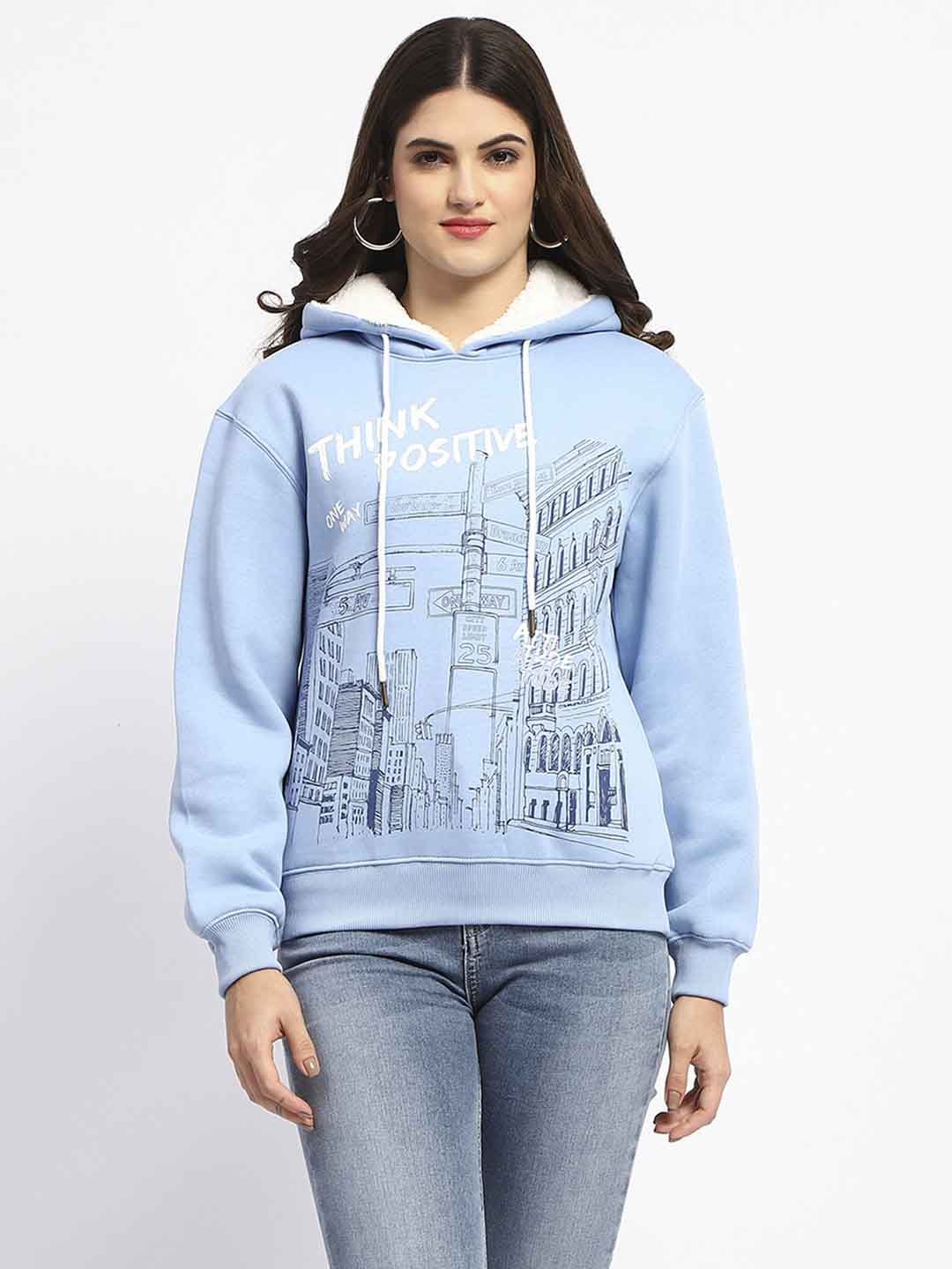 Madame Powder Blue Graphic Printed Hoodie Sweatshirt - Image 2