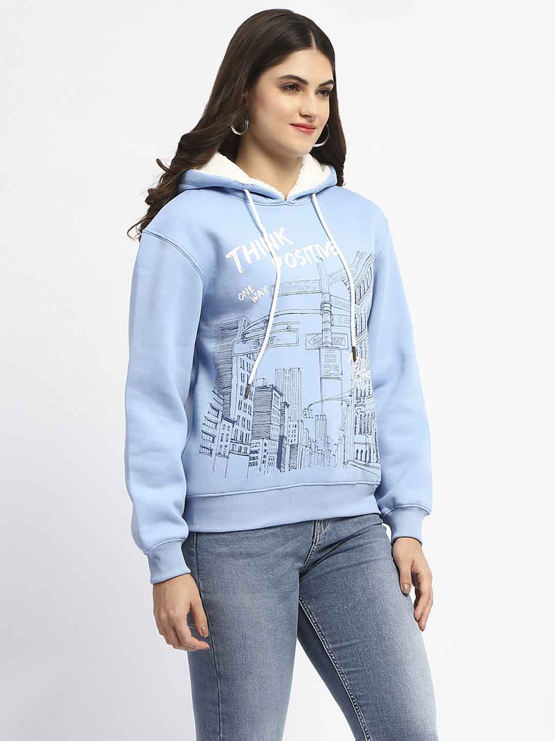 Madame Powder Blue Graphic Printed Hoodie Sweatshirt - Image 3