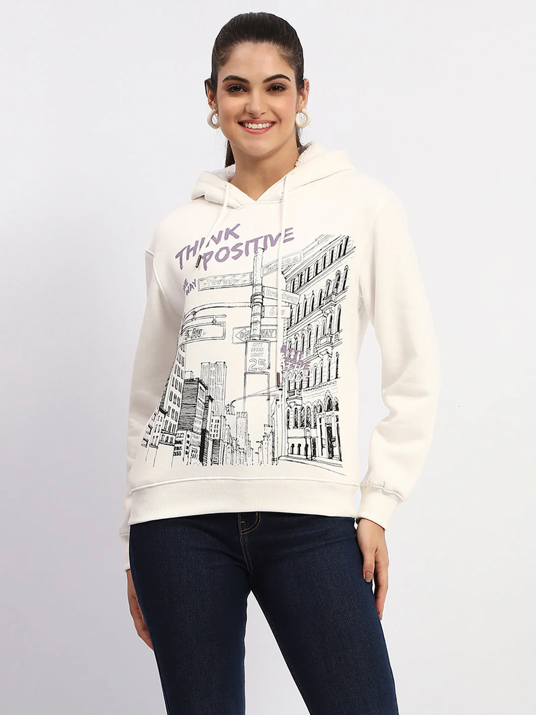 Madame White Graphic Printed Hoodie Sweatshirt - Image 2