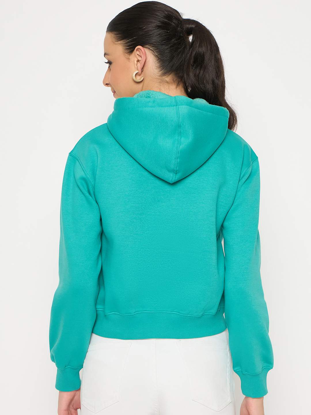 Madame Fleece Placement Printed Handwork Detailed Turquoise Sweatshirt - Image 6