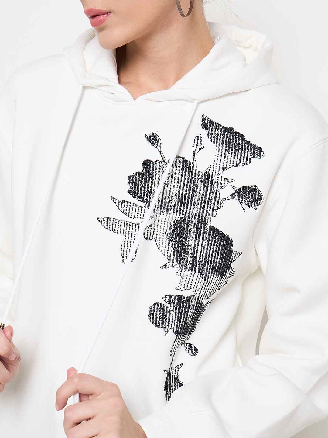 Madame Floral Print Adorned Cotton Blend White Sweatshirt - Image 7