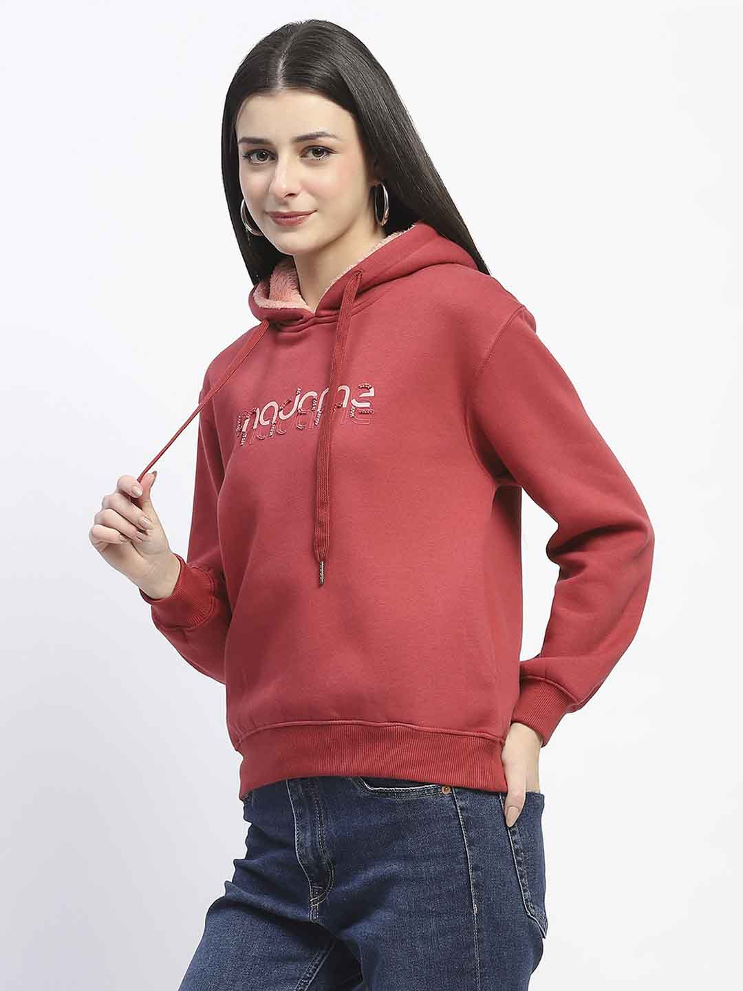 Madame Print And Handwork Red Hooded Sweatshirt - Image 5