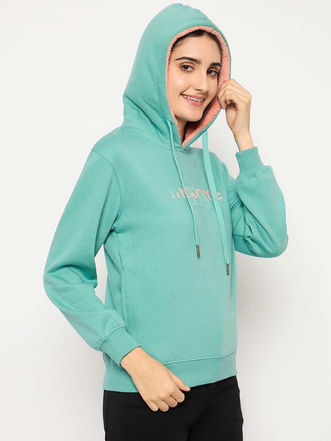 Madame Branding Print And Handwork Seafoam Hooded Sweatshirt - Image 4