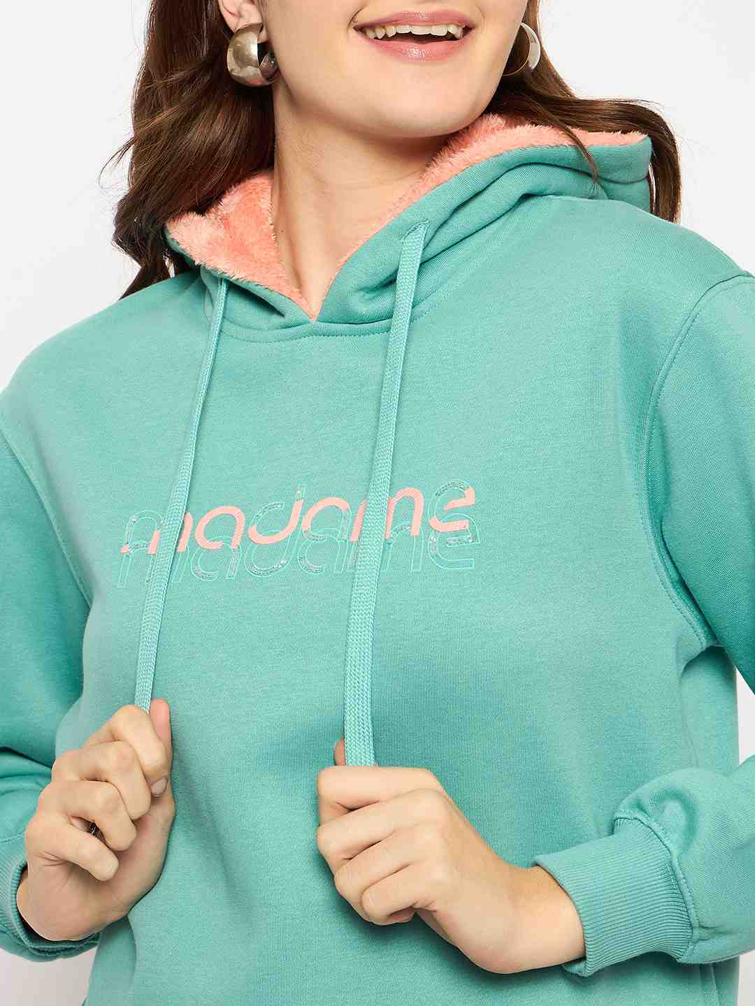 Madame Branding Print And Handwork Seafoam Hooded Sweatshirt - Image 7