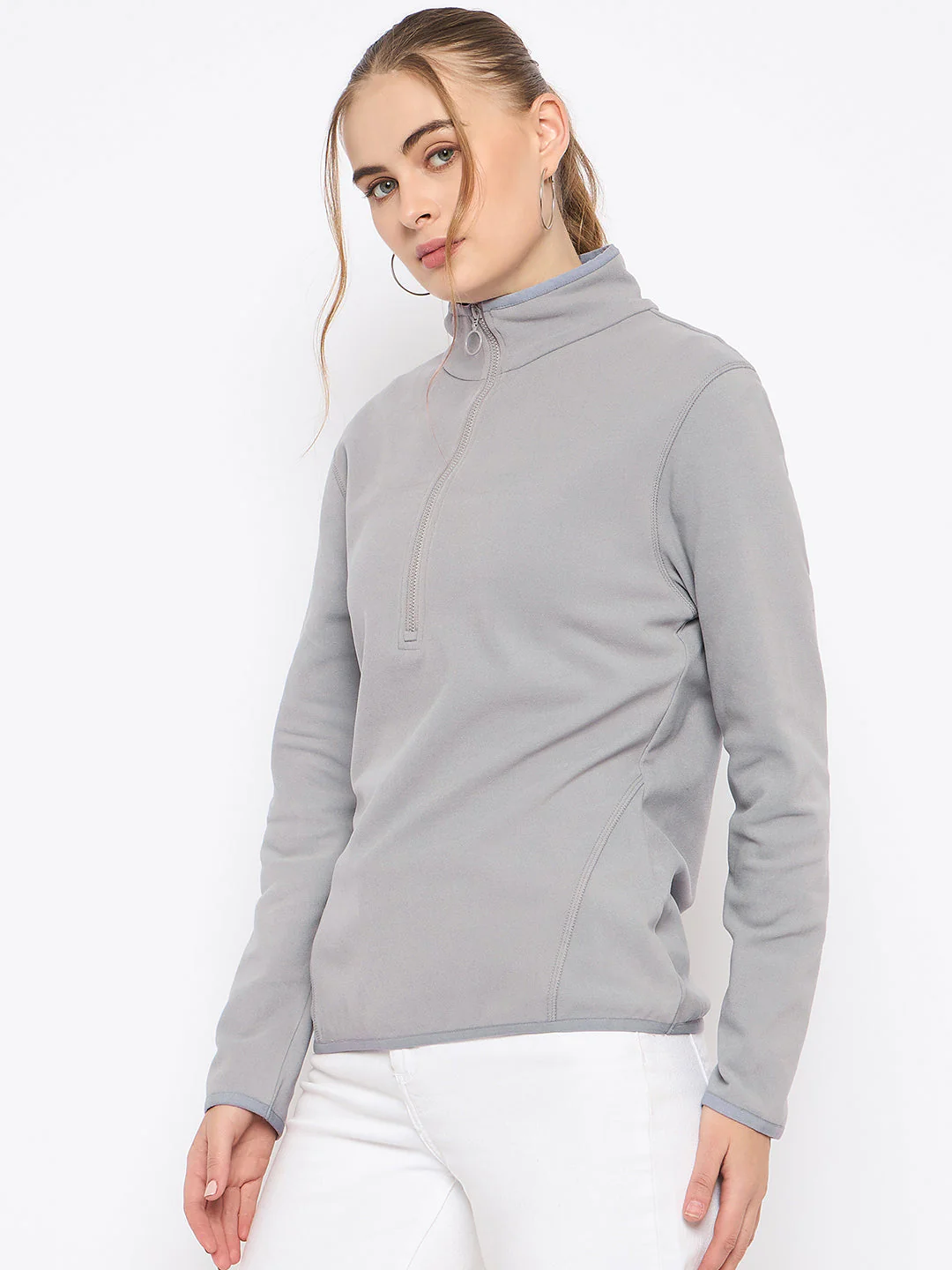 Madame Polar Fleece Half-Zipper Grey Sweatshirt - Image 5