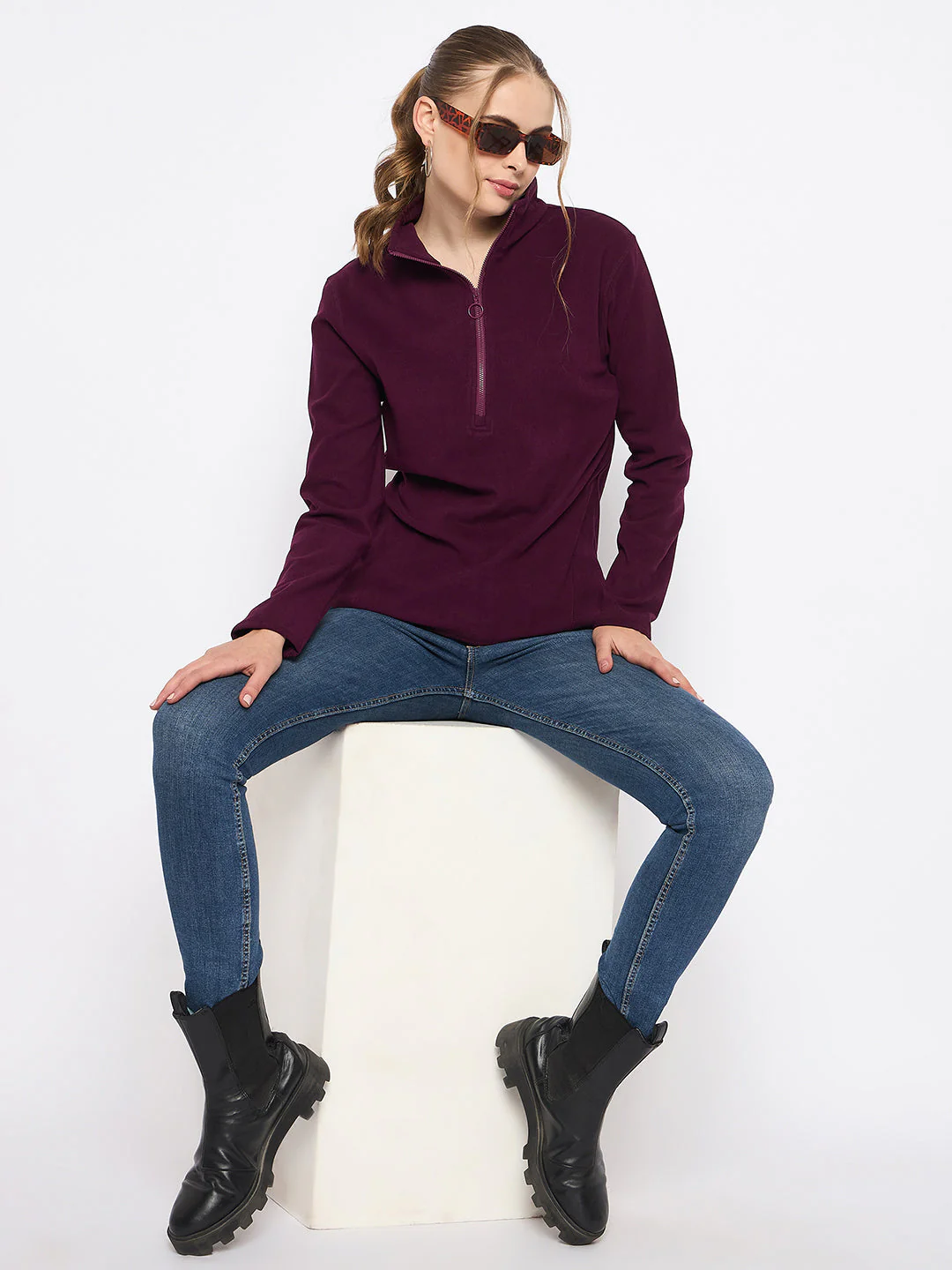 Madame Polar Fleece Half-Zipper Mulberry Sweatshirt