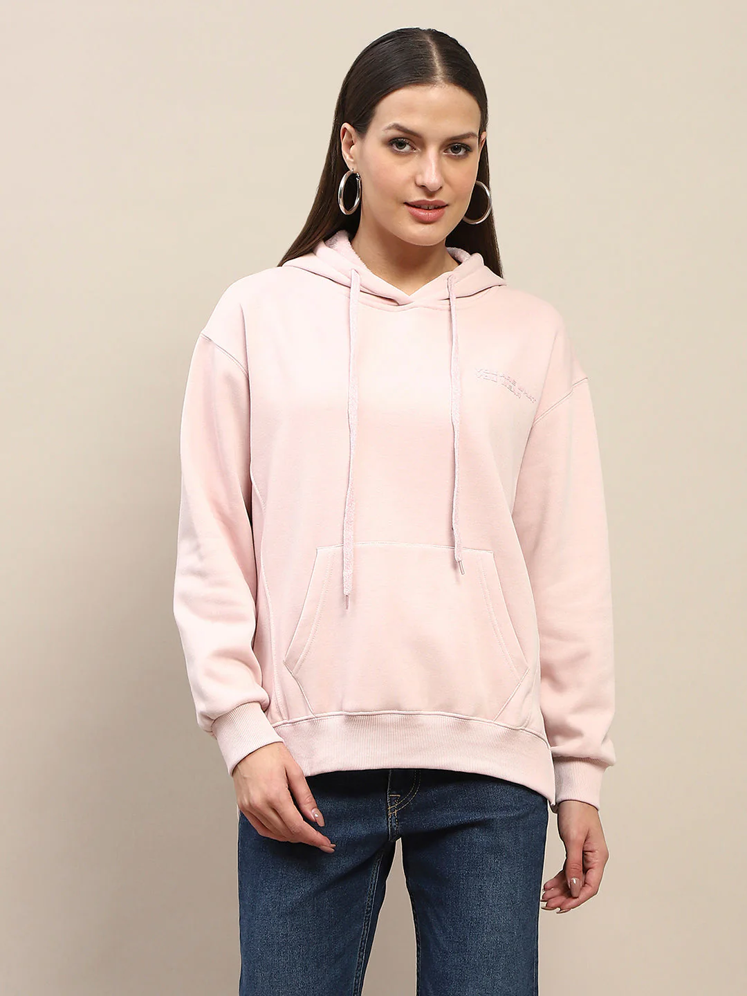 Madame Cotton Placement Print Hooded Dusty Pink Sweatshirt - Image 3