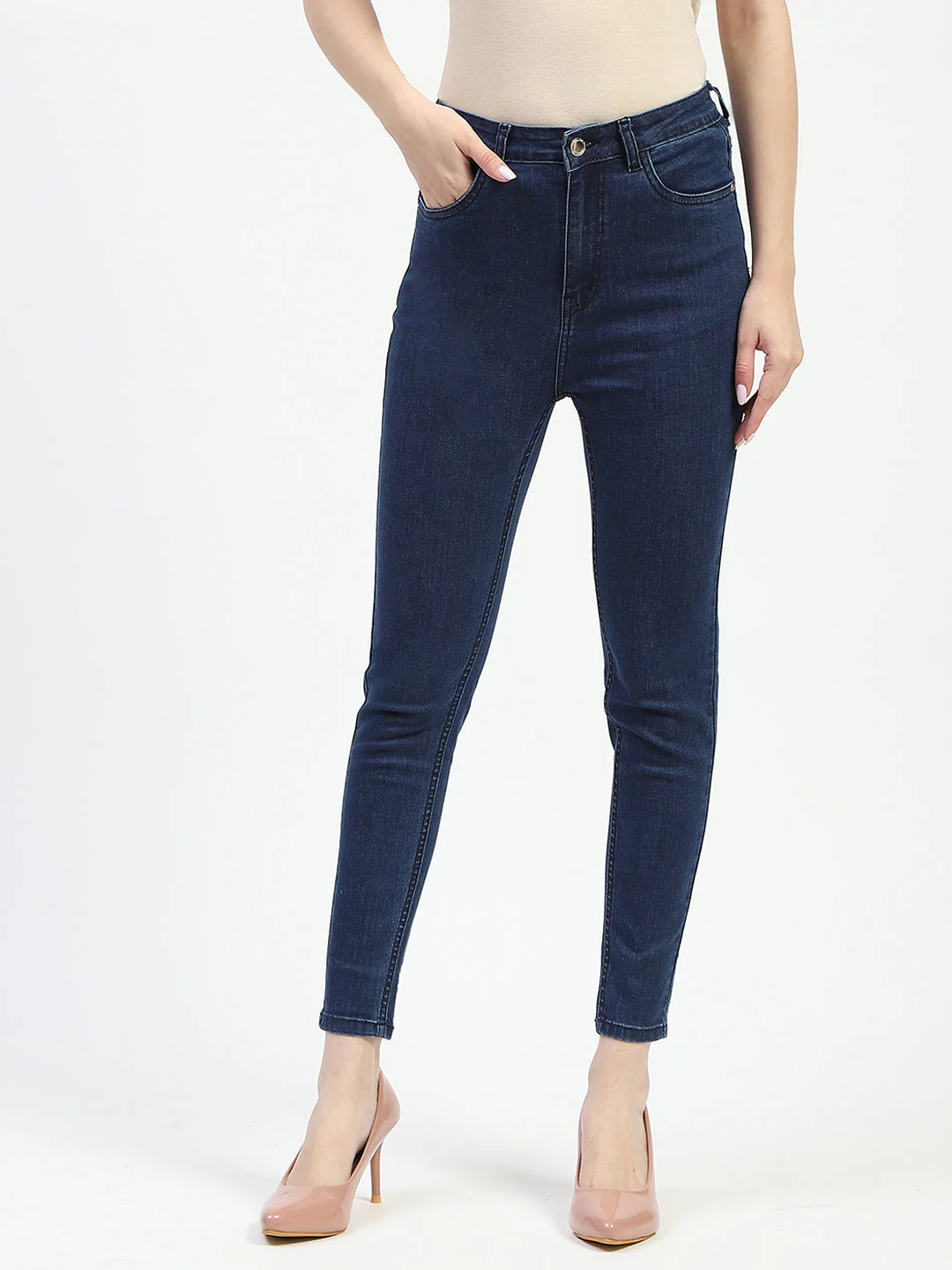 Madame Dark Blue Skinny Fit Cotton Denim Jeans - Image 2