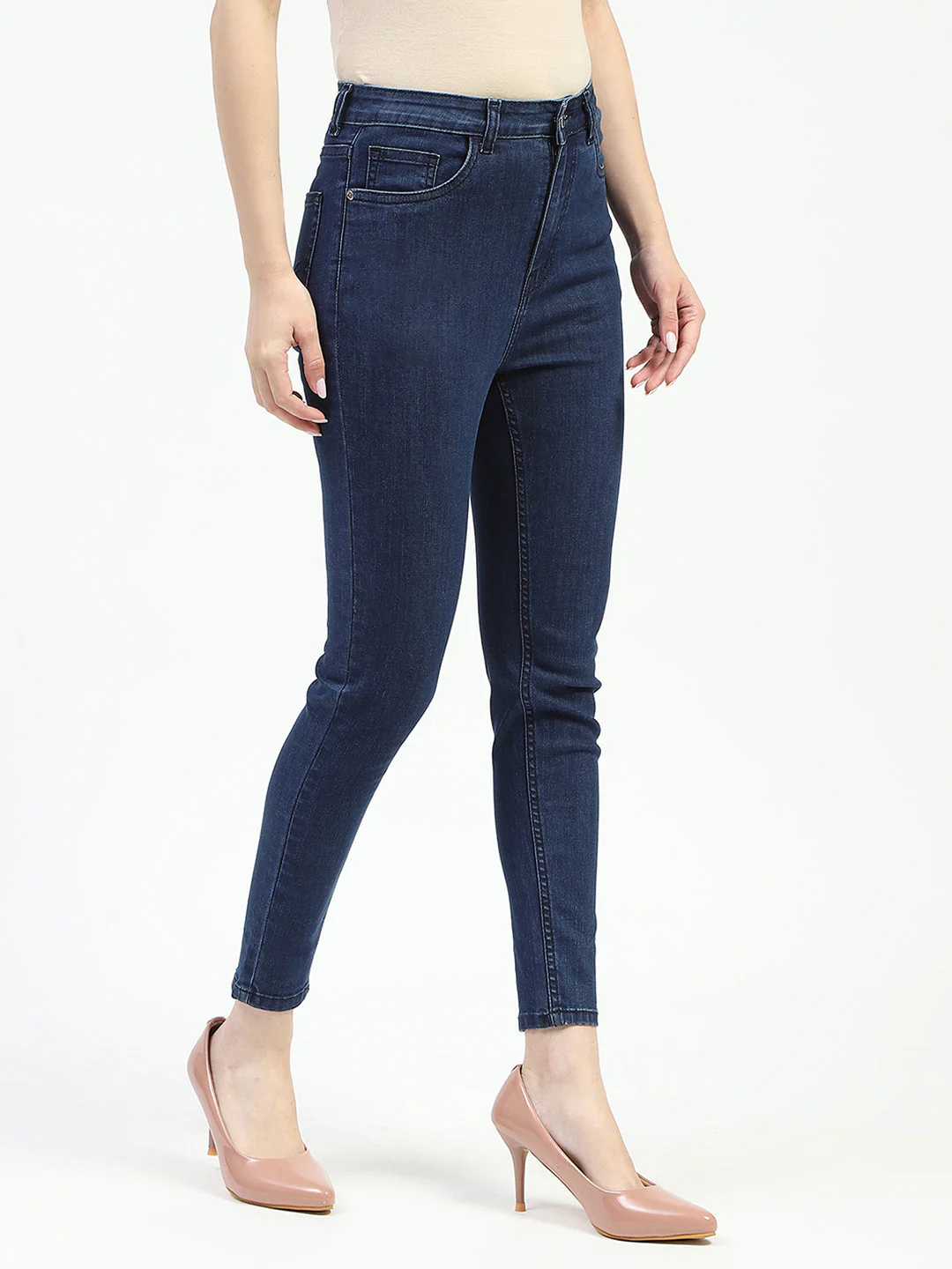 Madame Dark Blue Skinny Fit Cotton Denim Jeans - Image 3