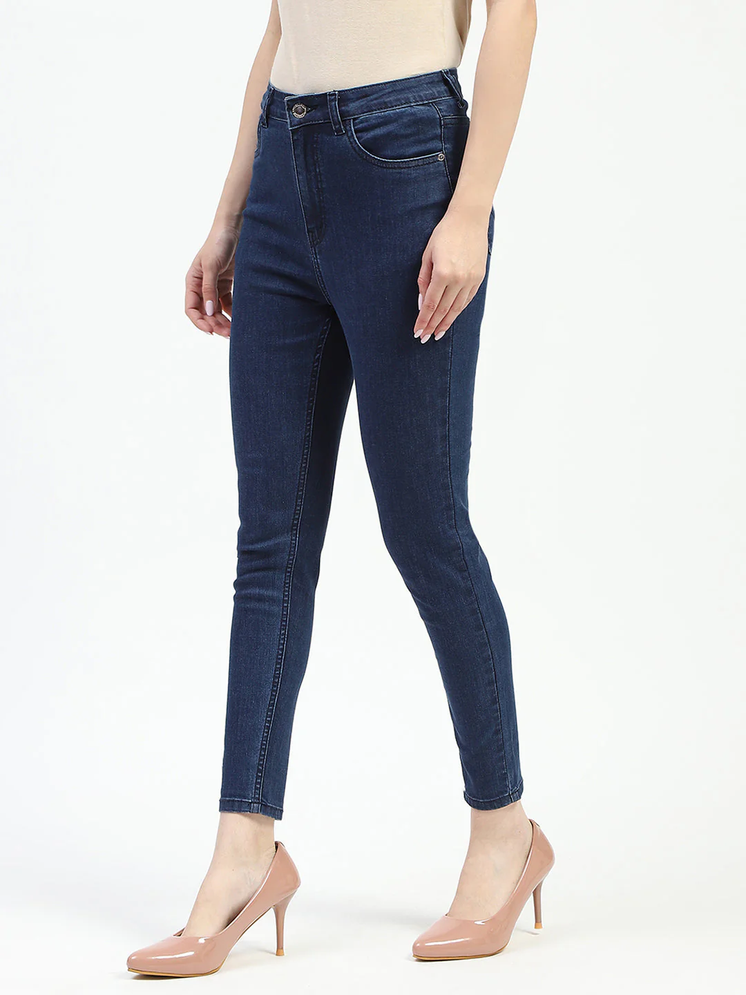 Madame Dark Blue Skinny Fit Cotton Denim Jeans - Image 4