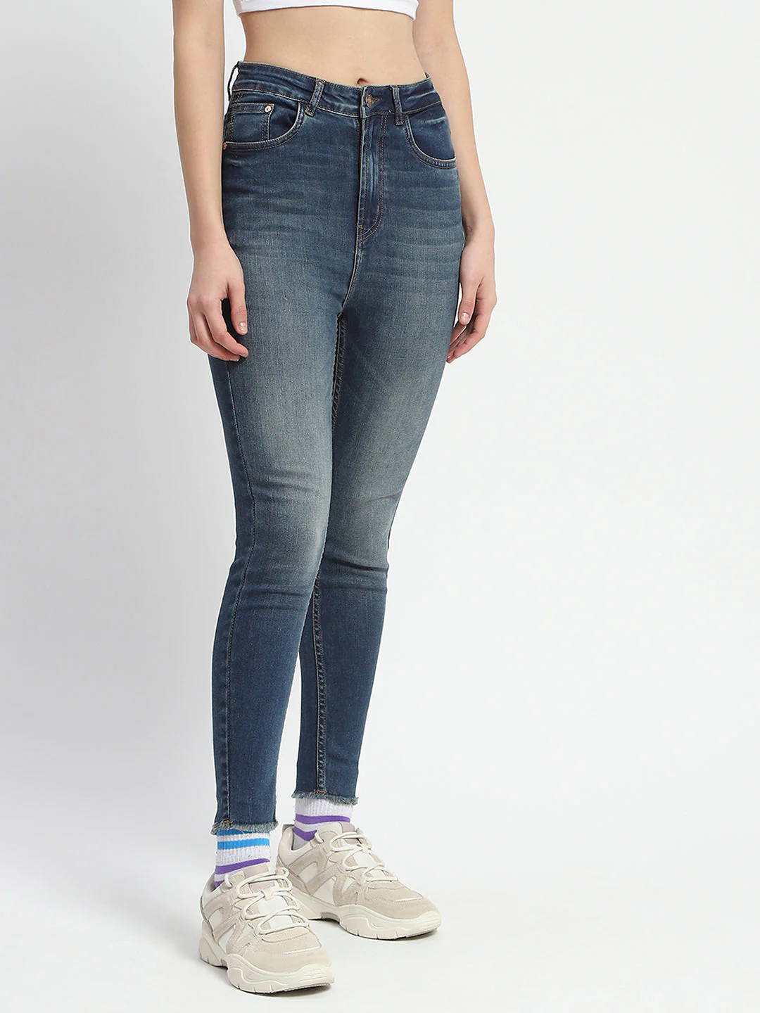 Madame Whiskered Stone Wash Green Tinted Cotton Denim - Image 3