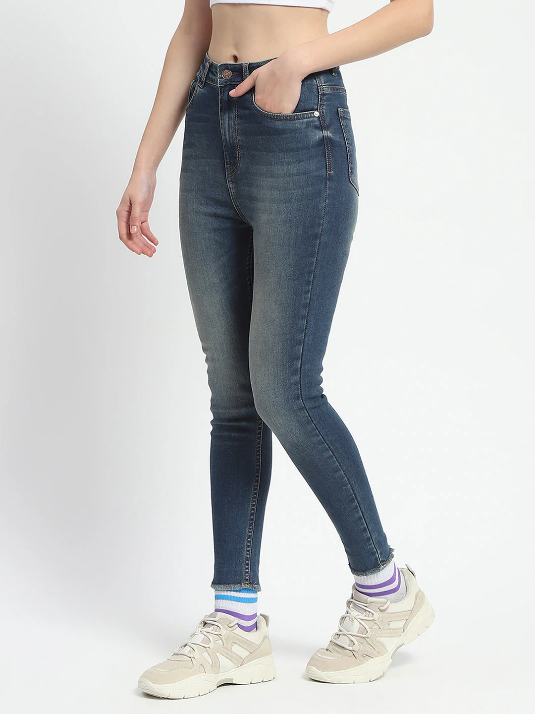 Madame Whiskered Stone Wash Green Tinted Cotton Denim - Image 4