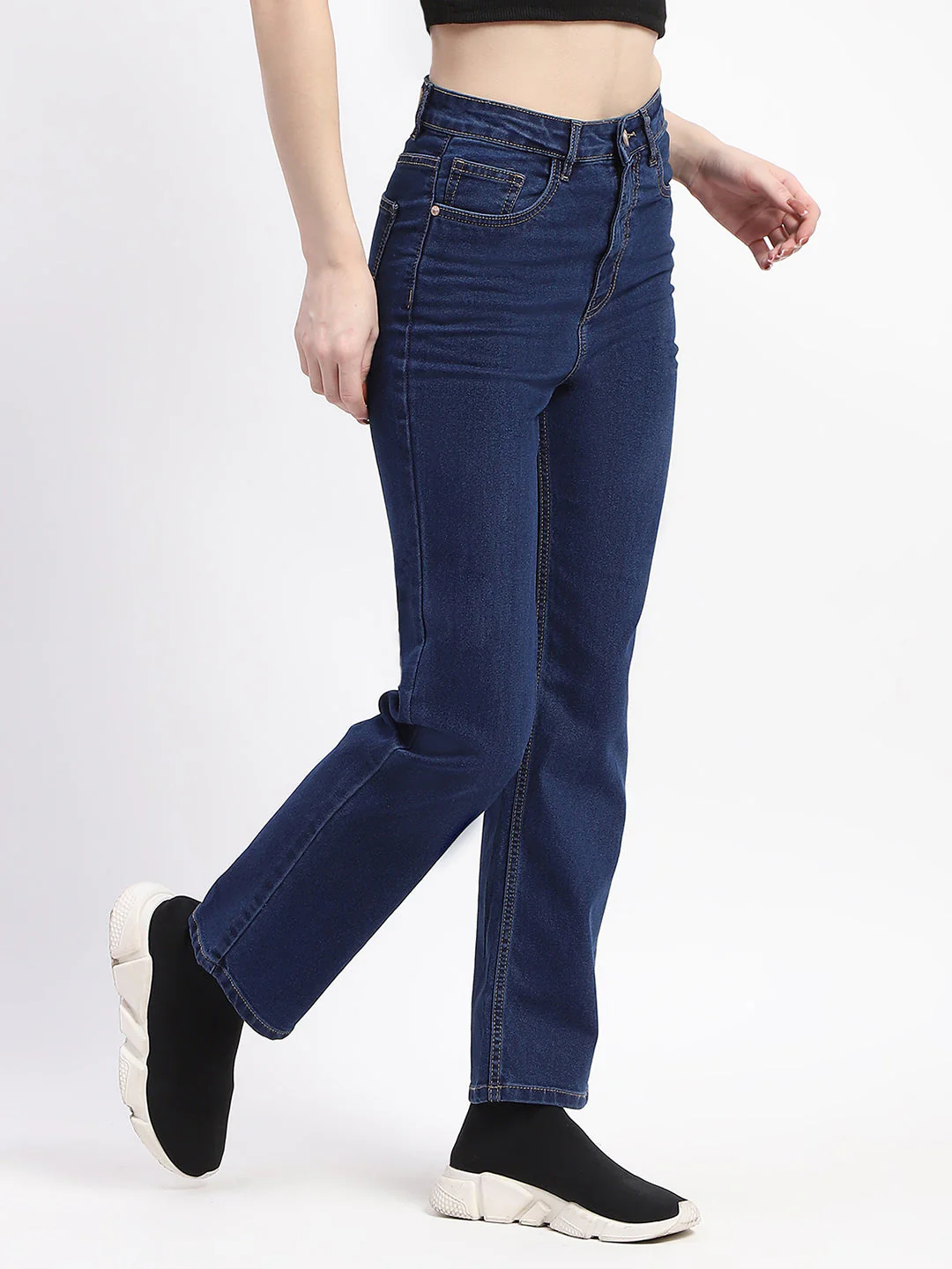 Madame Straight-Fit Dark Blue Cotton Denim Jeans - Image 3