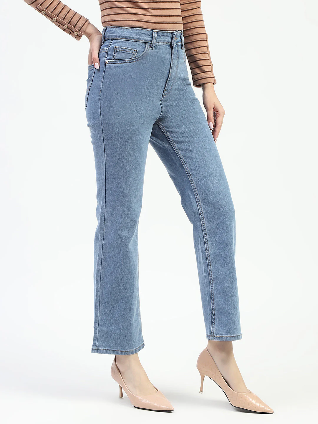 Madame Light Blue Straight Fit Cotton Denim Jeans - Image 3