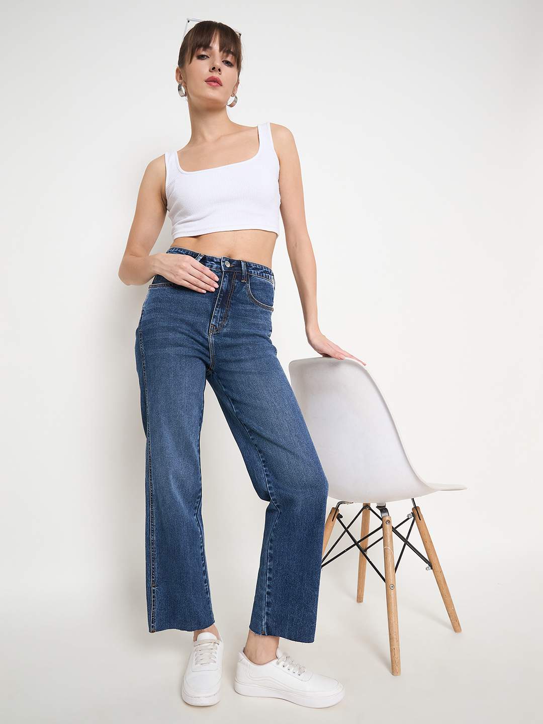 Madame Whiskered Cotton Blend Mid Blue Denim Jeans - Image 3