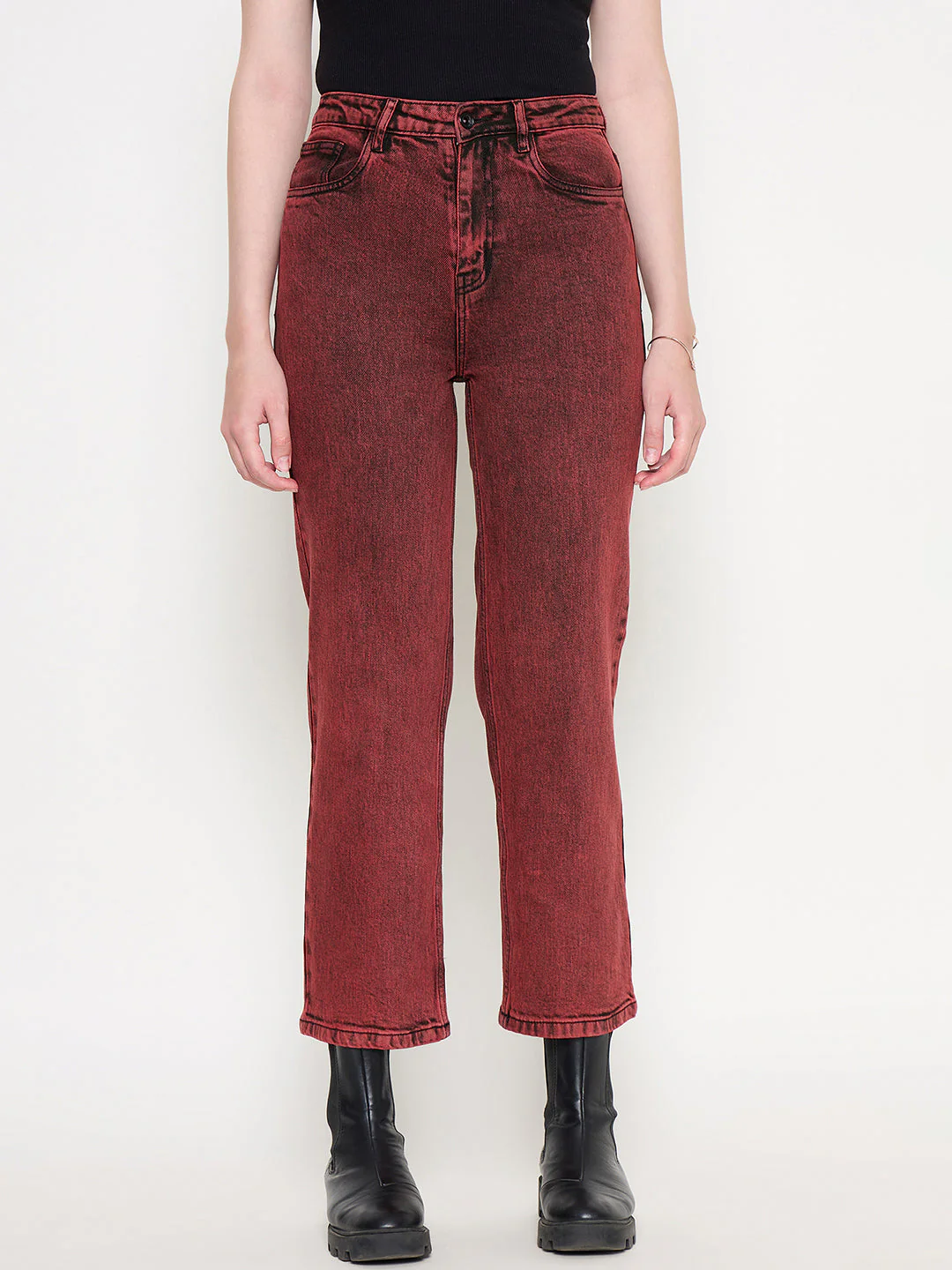 Madame Cotton Blend Acid Wash Red Denim - Image 2