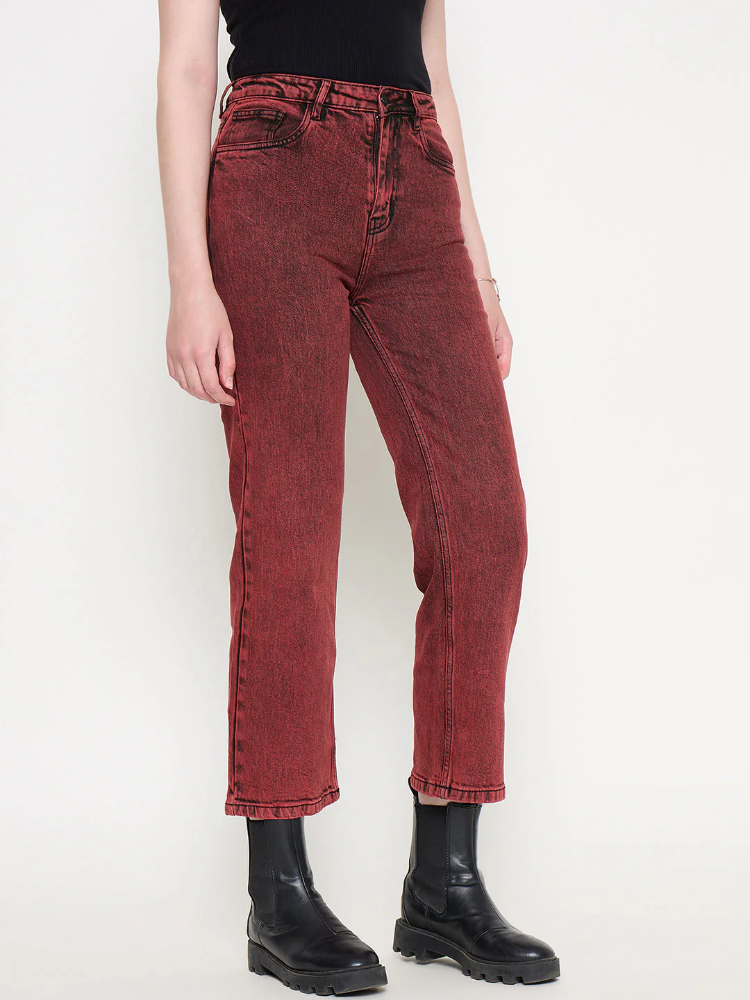 Madame Cotton Blend Acid Wash Red Denim - Image 3