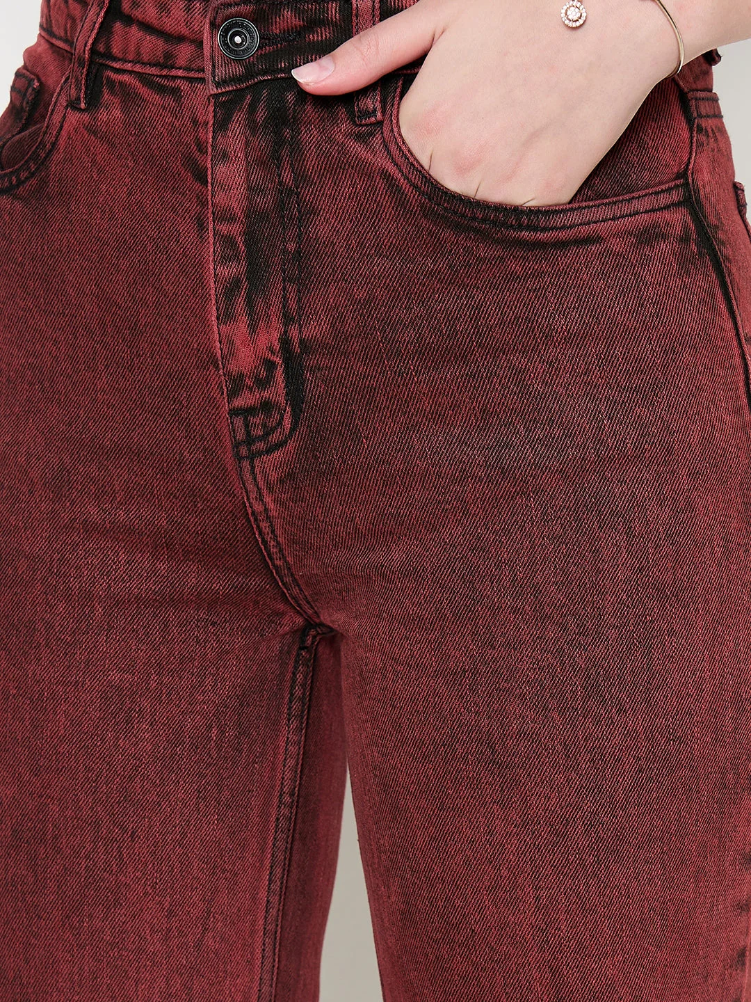 Madame Cotton Blend Acid Wash Red Denim - Image 6