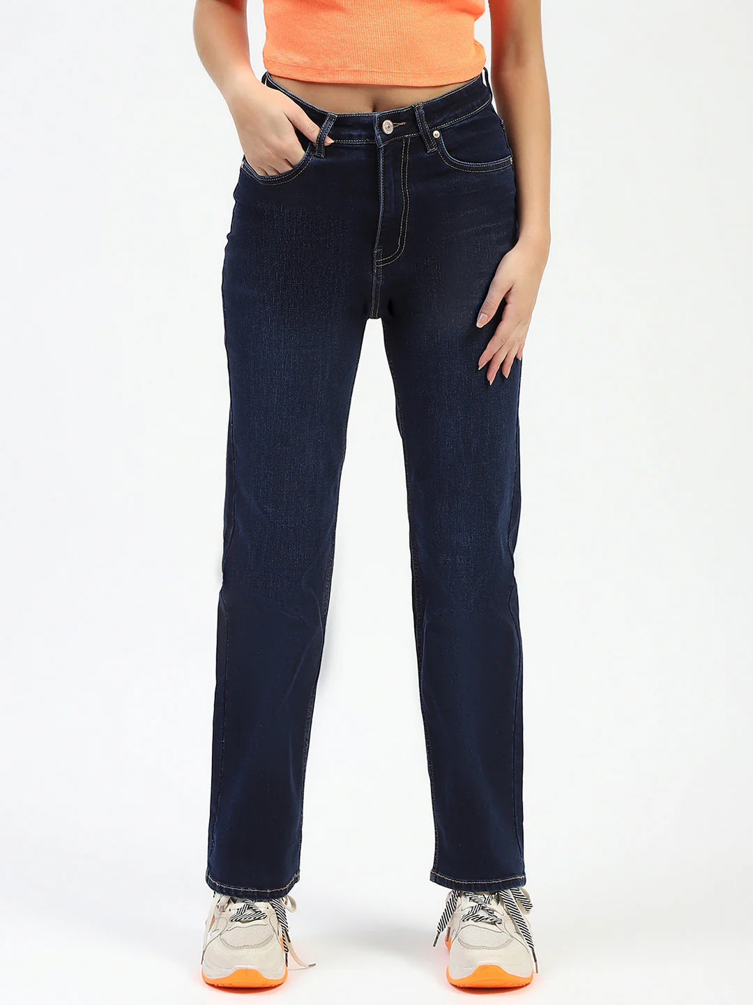 Madame Dark Blue Straight Fit Denim Jeans