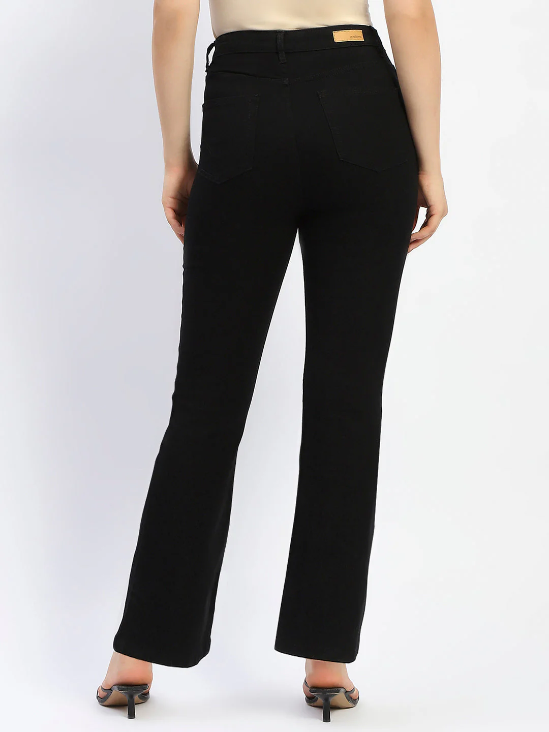 Madame Flared Solid Black Cotton Blend Denim - Image 5