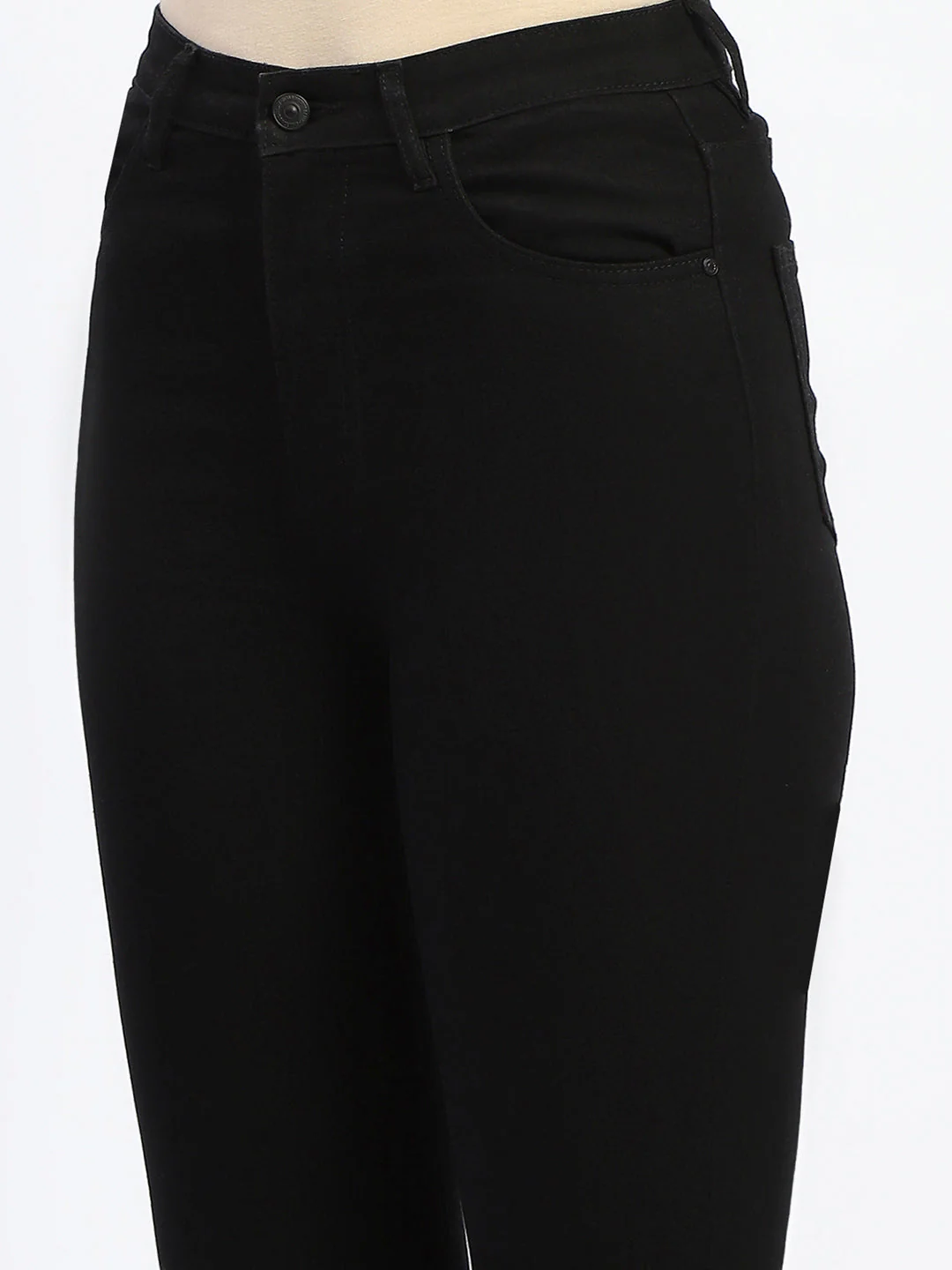 Madame Flared Solid Black Cotton Blend Denim - Image 6