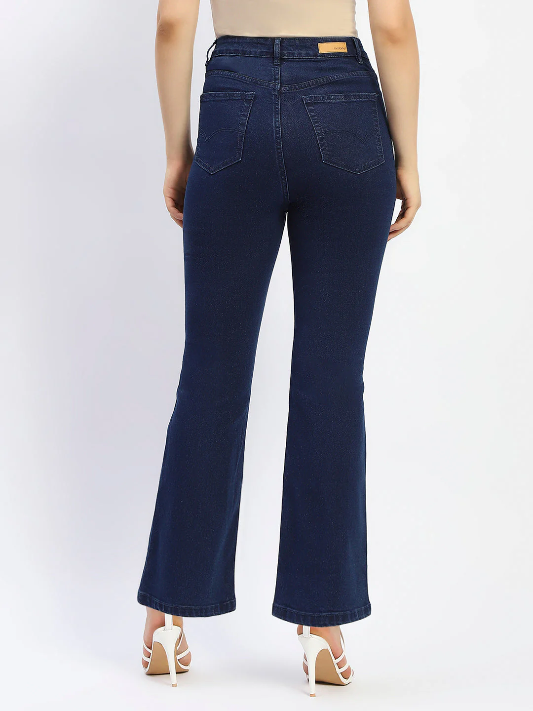 Madame Flared Solid Blue Cotton Blend Denim - Image 5