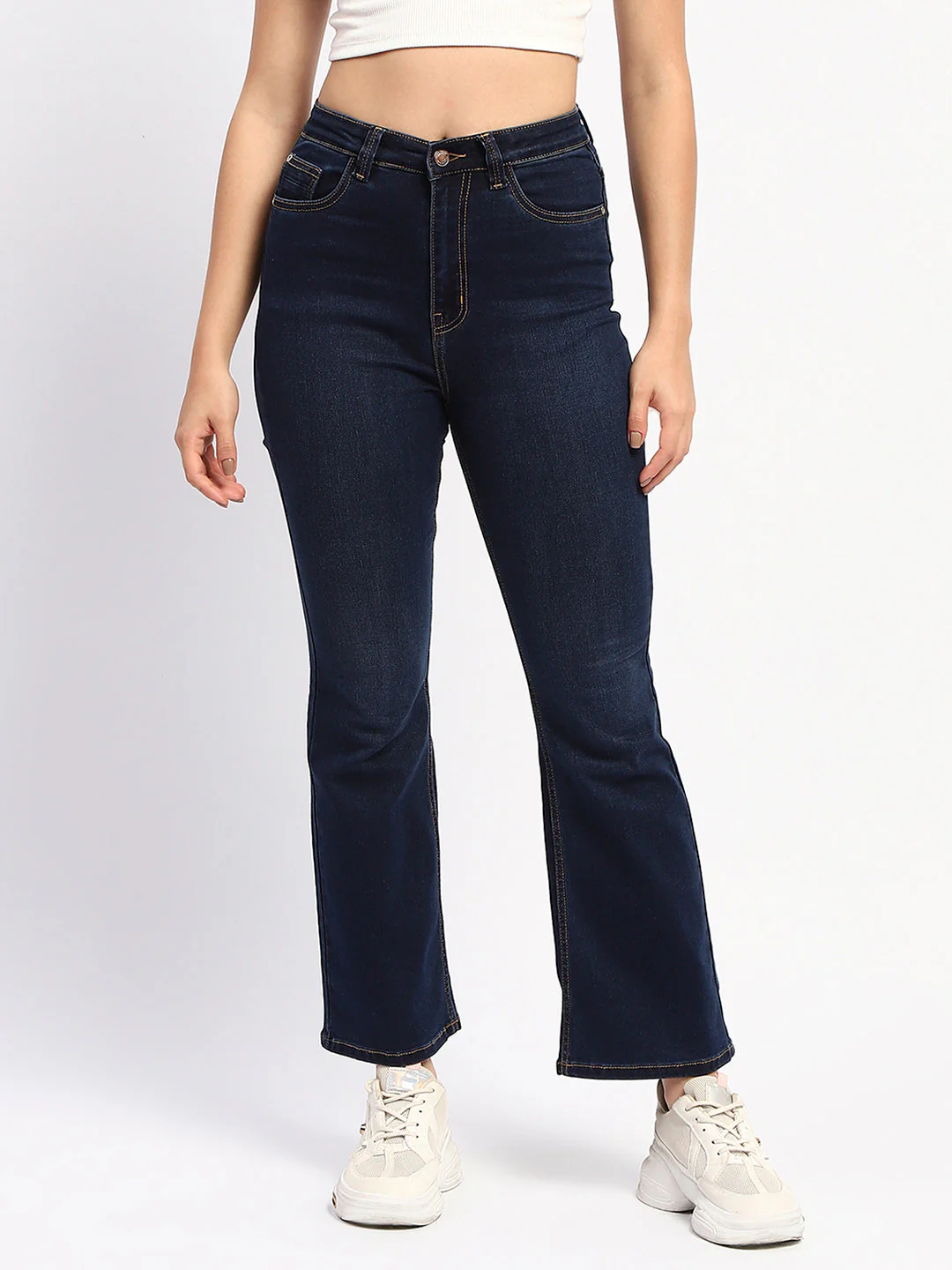 Madame Solid Blue Flared Fit Denim - Image 2