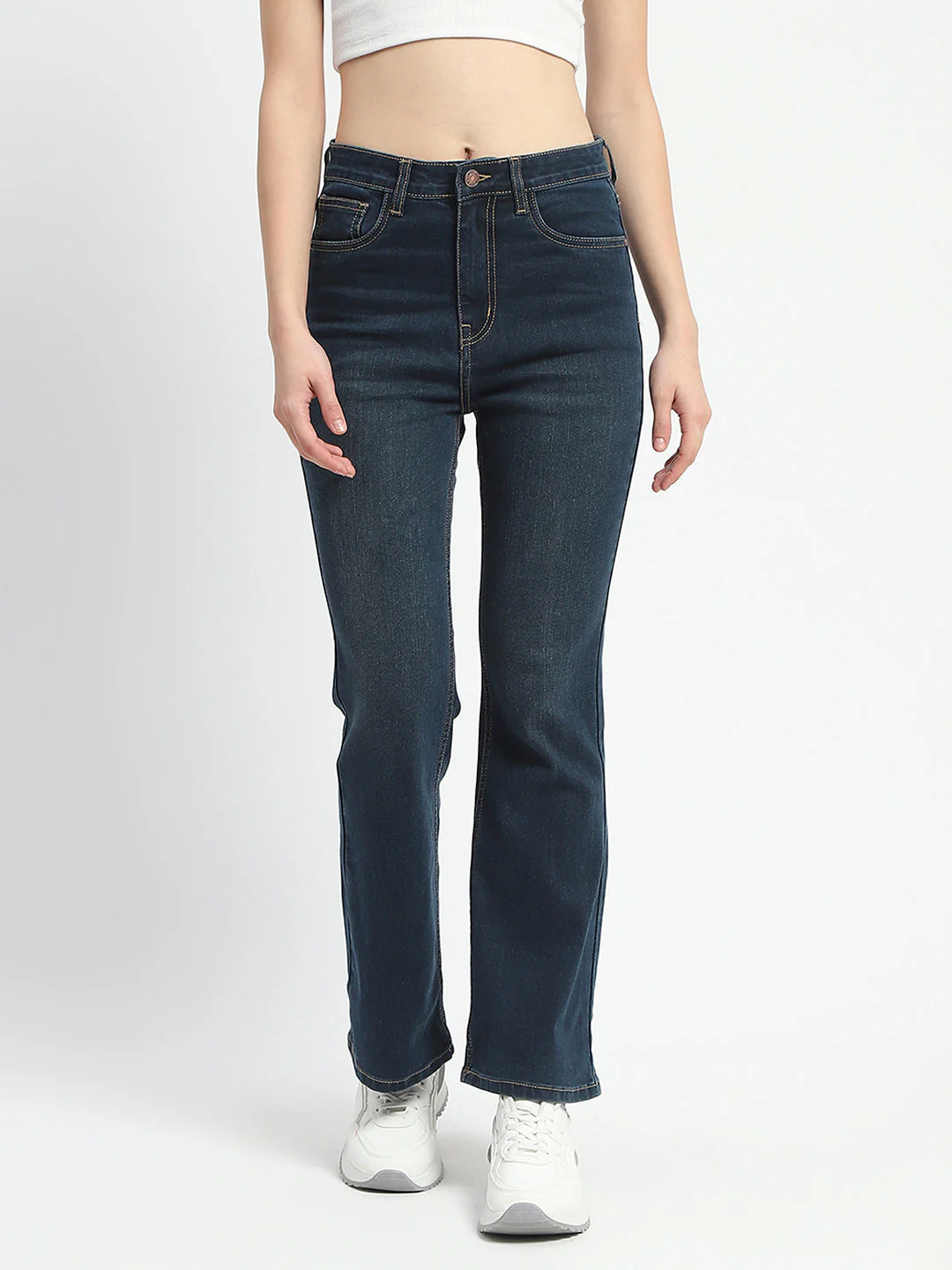 Madame Stone Wash Flared Blue Cotton Denim - Image 2