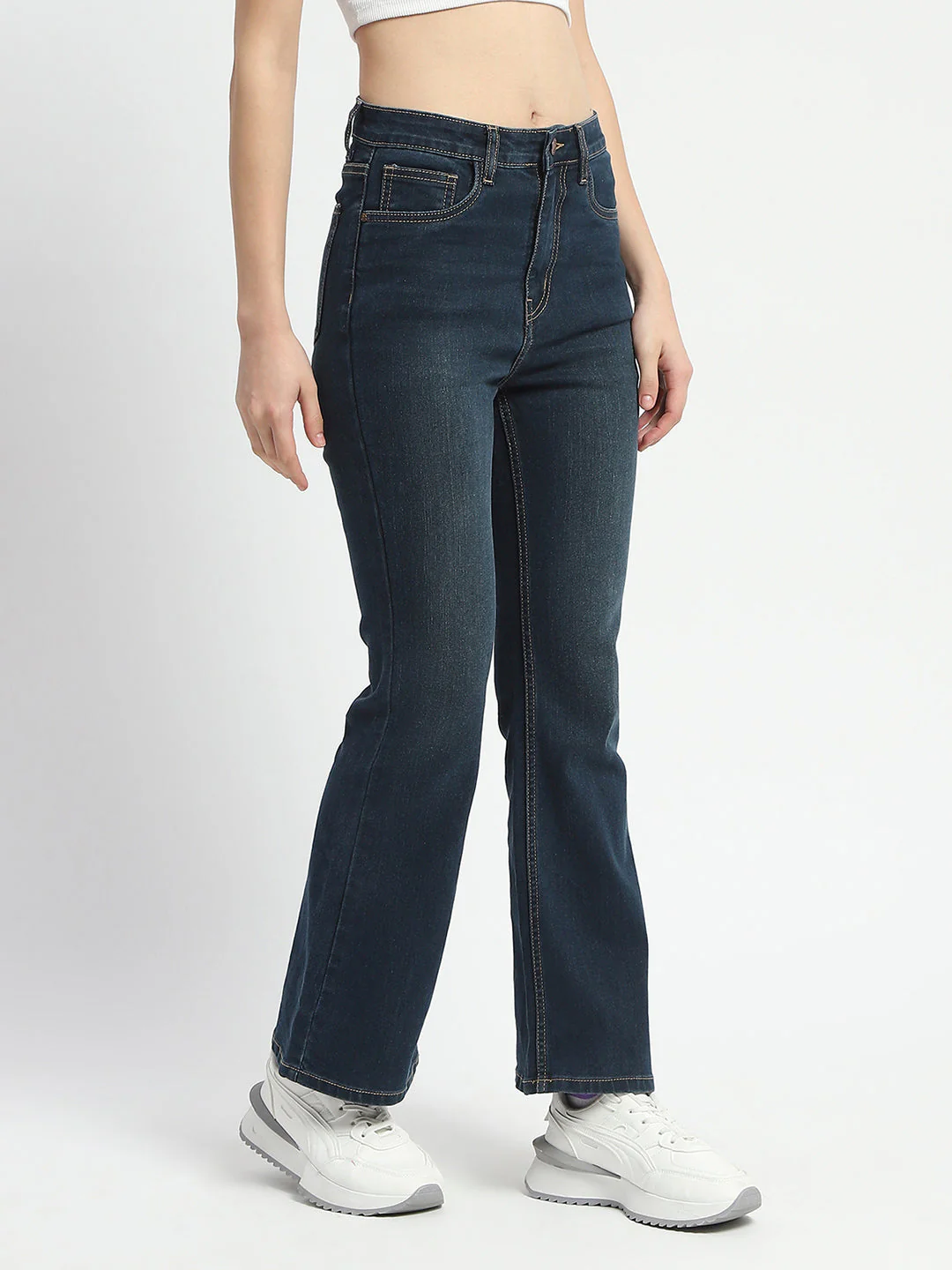 Madame Stone Wash Flared Blue Cotton Denim - Image 3