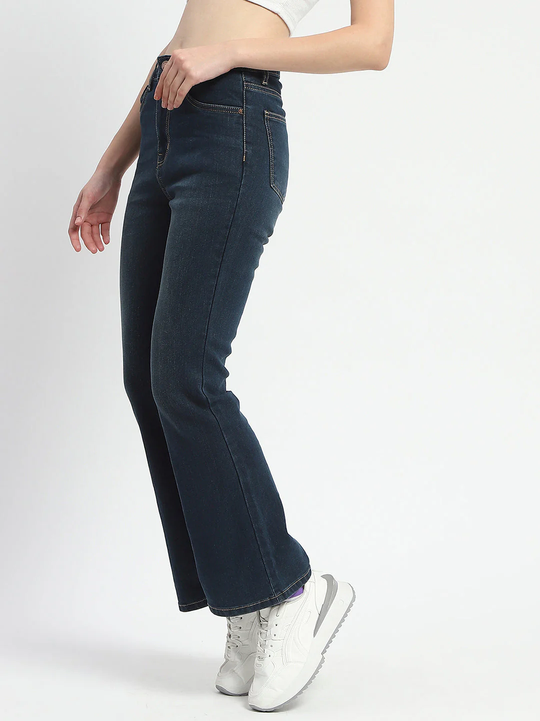 Madame Stone Wash Flared Blue Cotton Denim - Image 4
