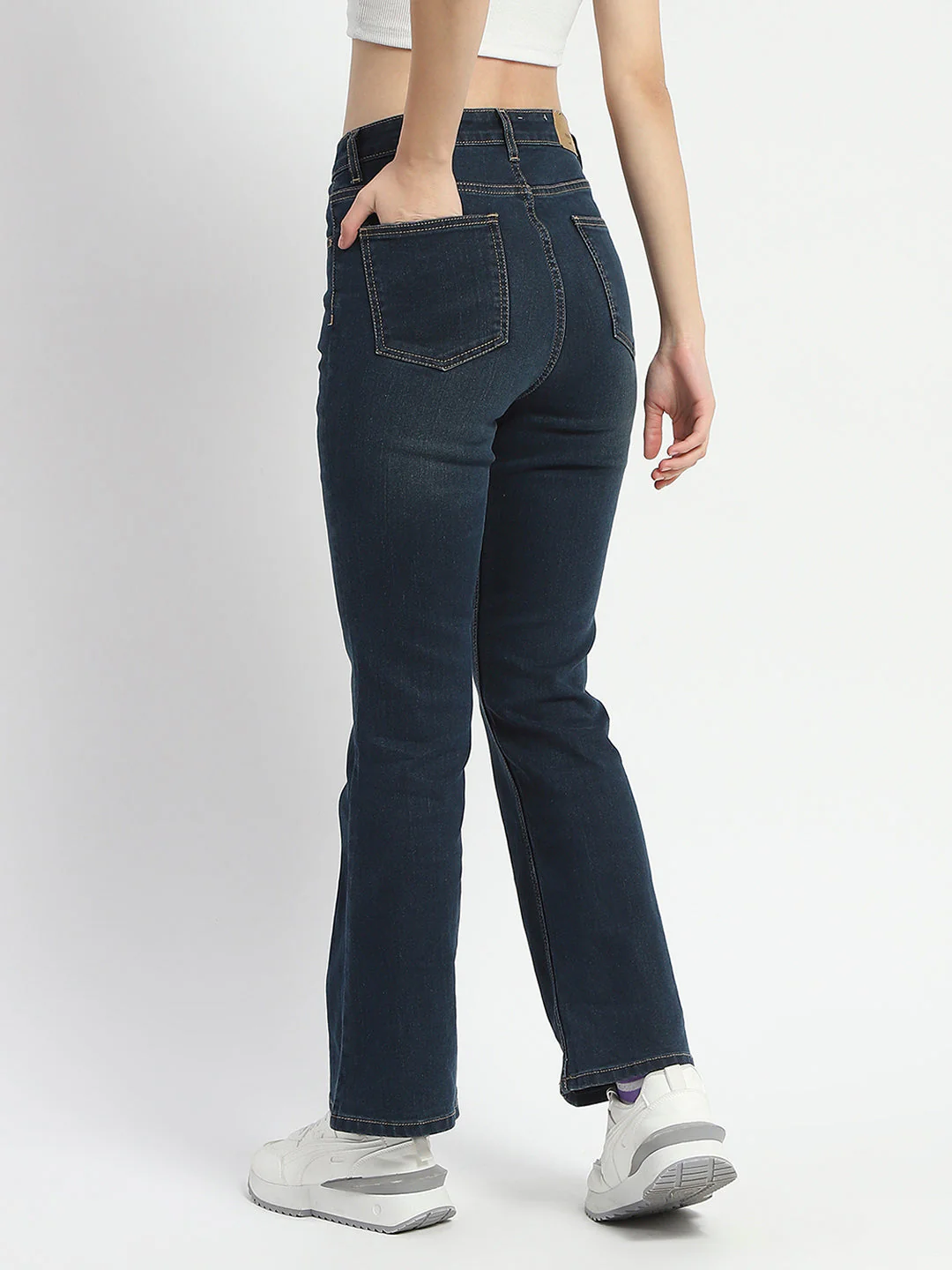 Madame Stone Wash Flared Blue Cotton Denim - Image 5