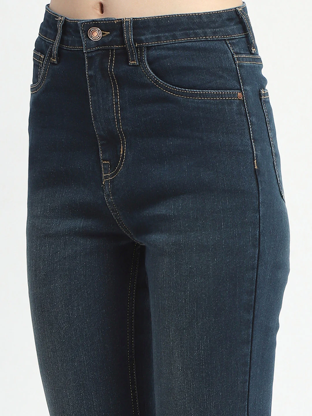 Madame Stone Wash Flared Blue Cotton Denim - Image 6