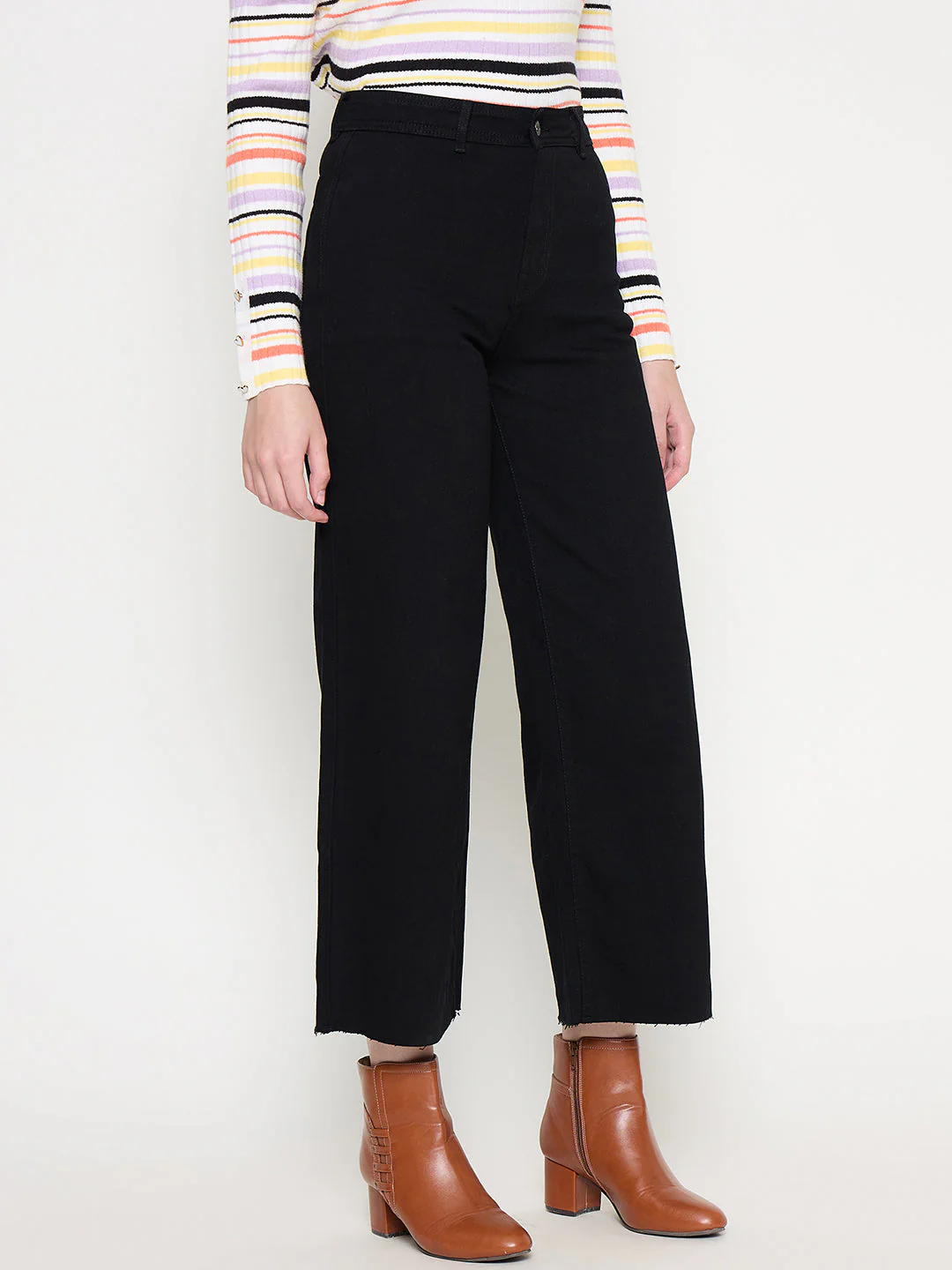 Madame Black Wide Leg Cotton Blend Denim - Image 3