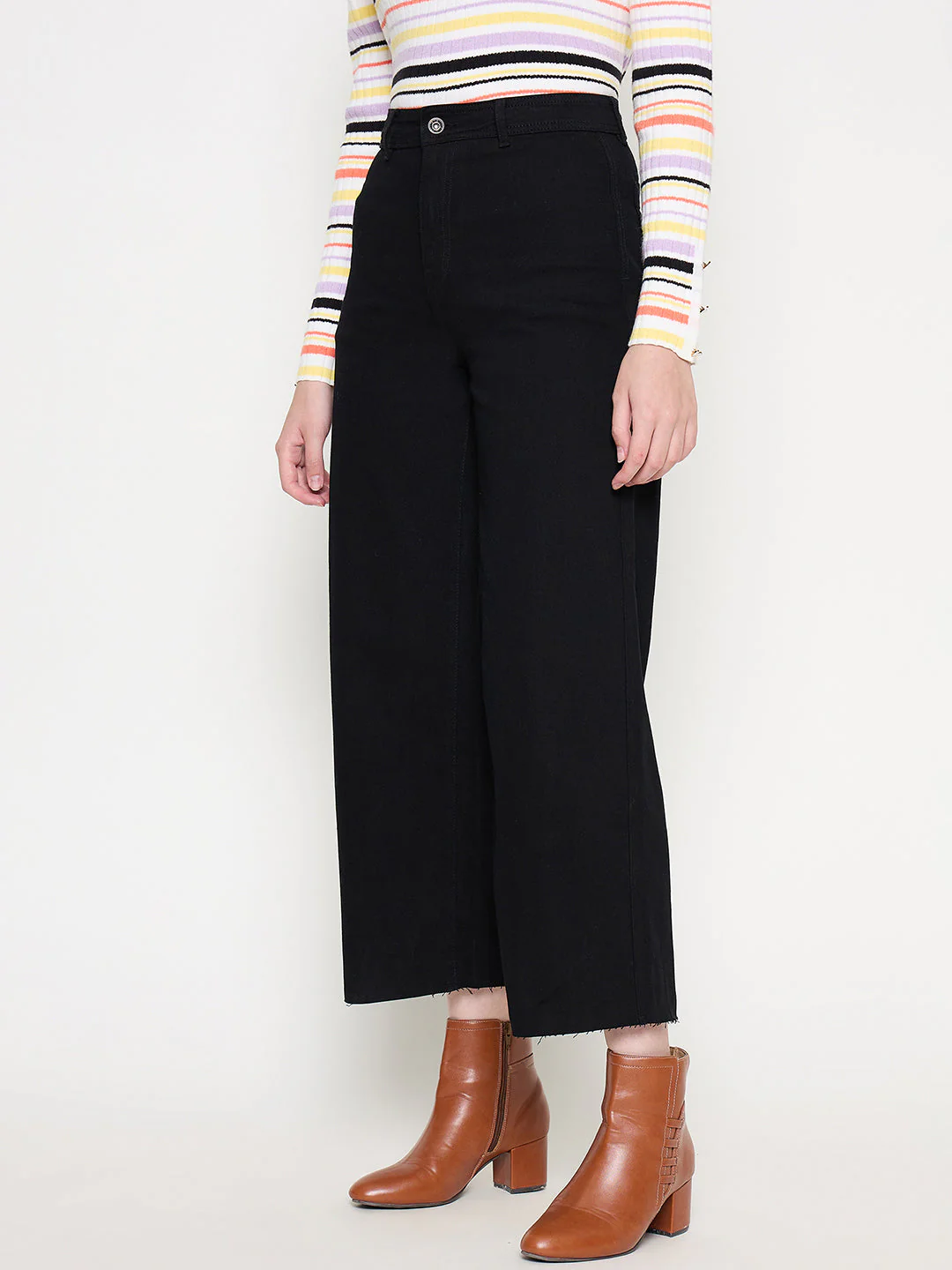Madame Black Wide Leg Cotton Blend Denim - Image 4